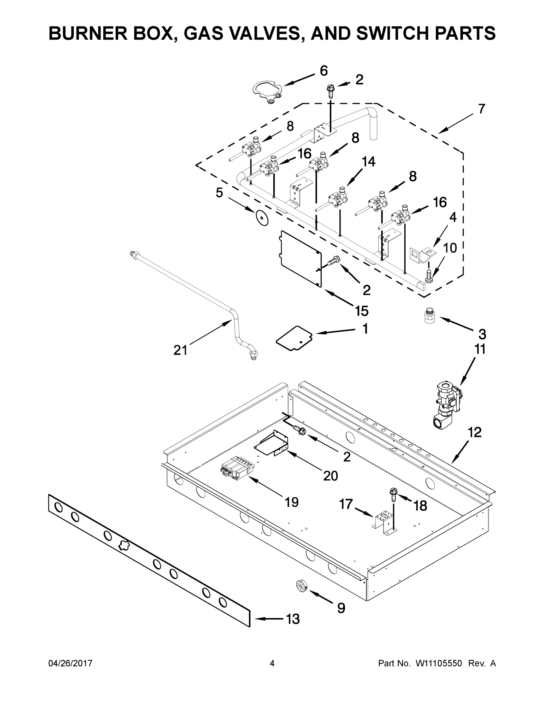 03 - BURNER BOX, GAS VALVES, AND SWITCH PARTS