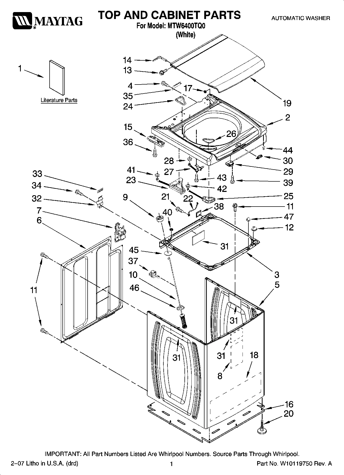 01 - TOP AND CABINET PARTS