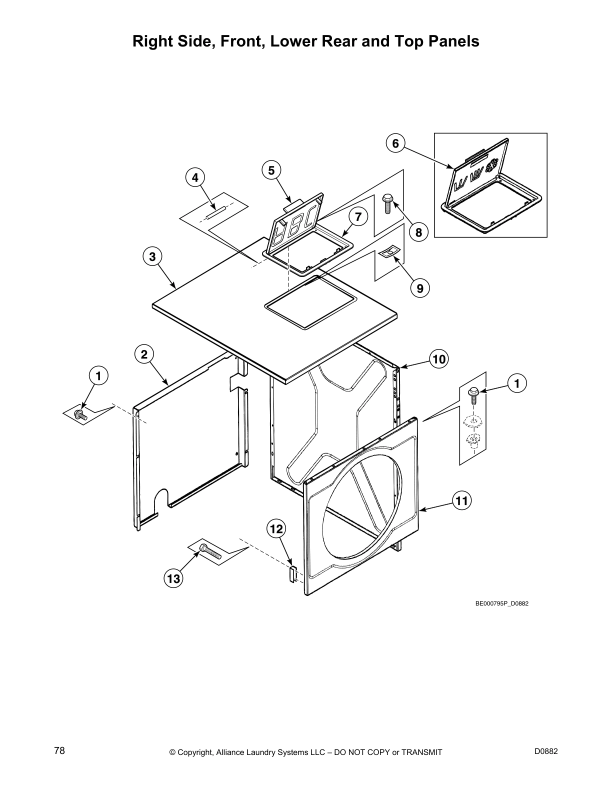 Right Side, Front, Lower Rear and Top Panels