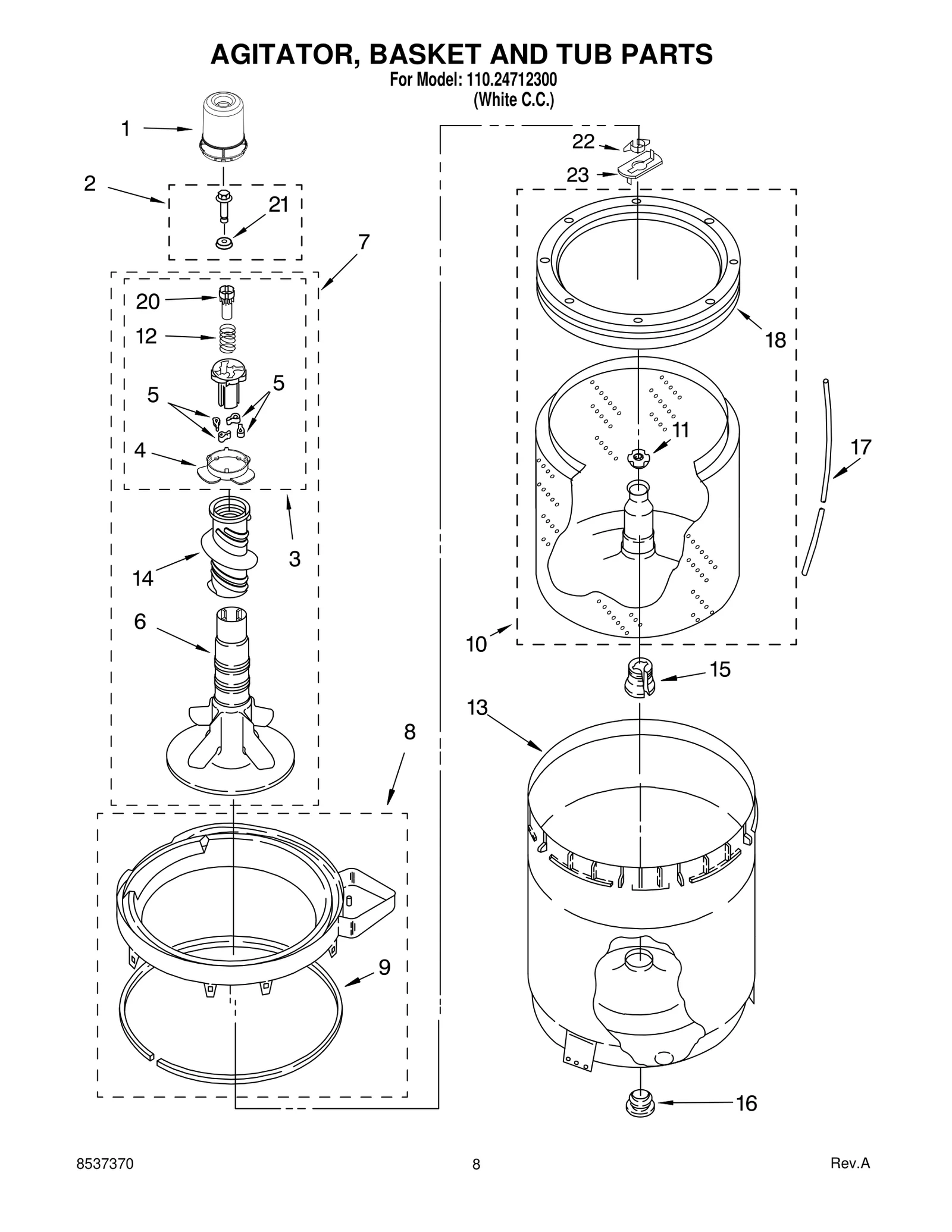 AGITATOR, BASKET AND TUB PARTS