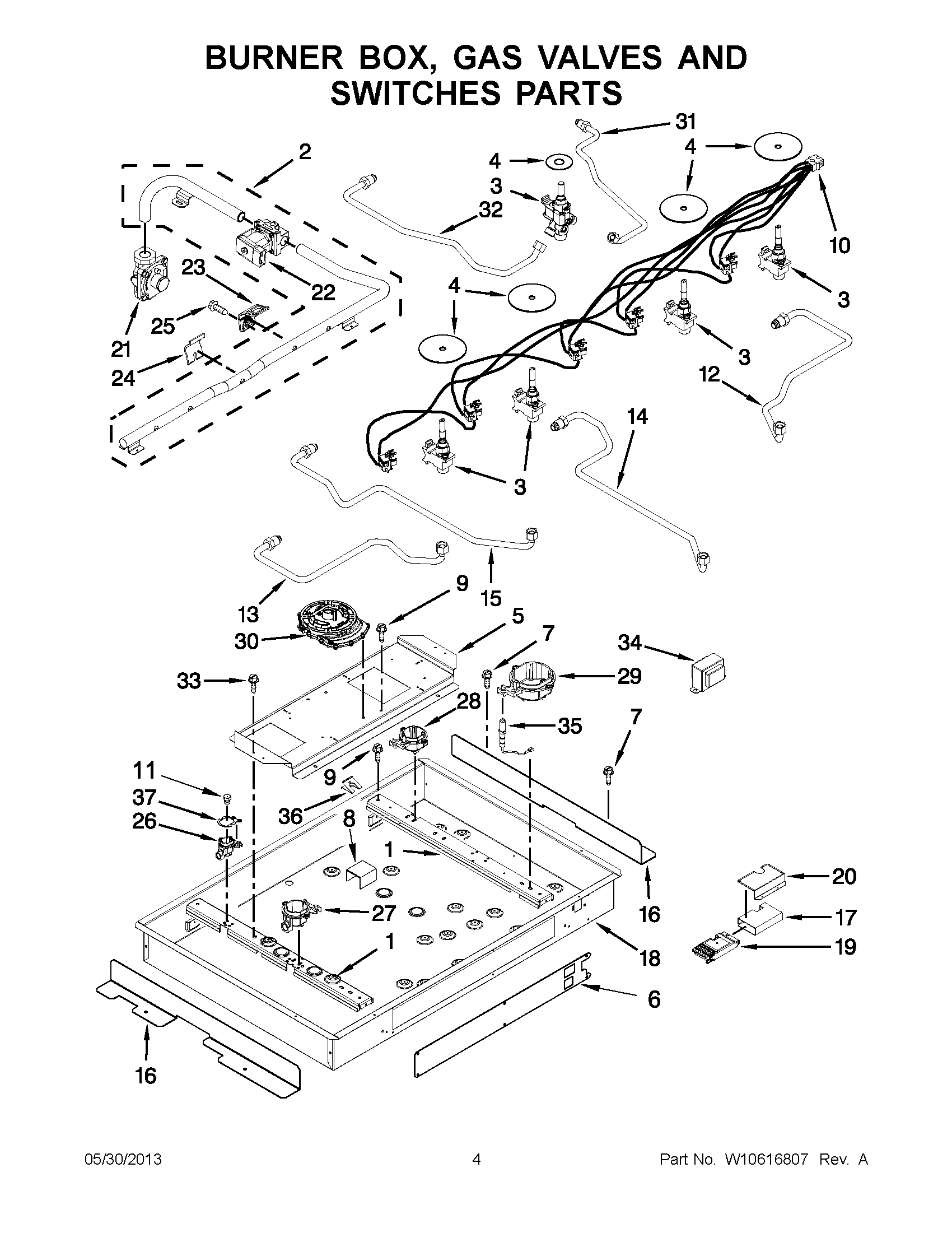 02 - BURNER BOX, GAS VALVES AND SWITCHES PARTS