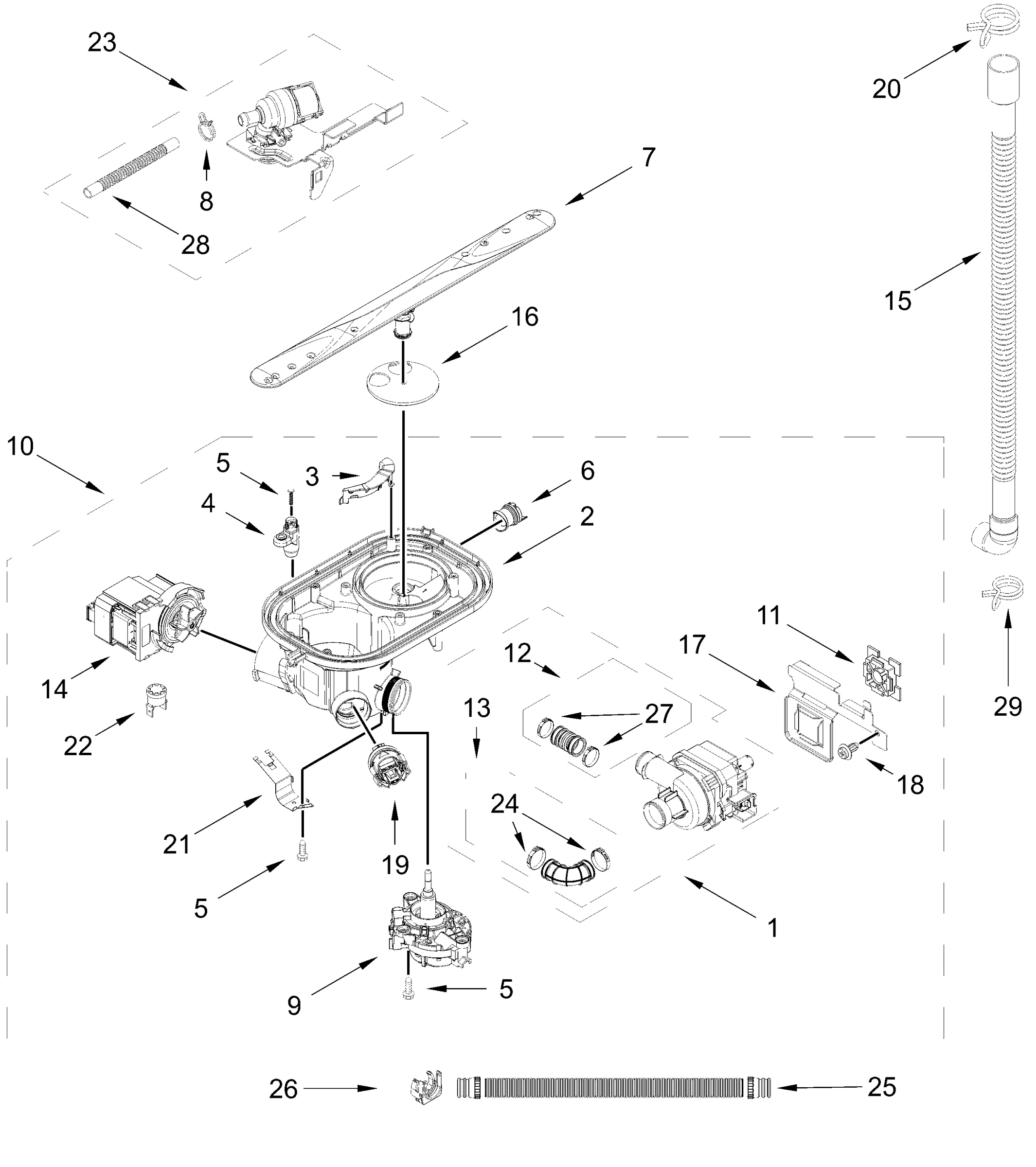 PUMP, WASHARM AND MOTOR PARTS