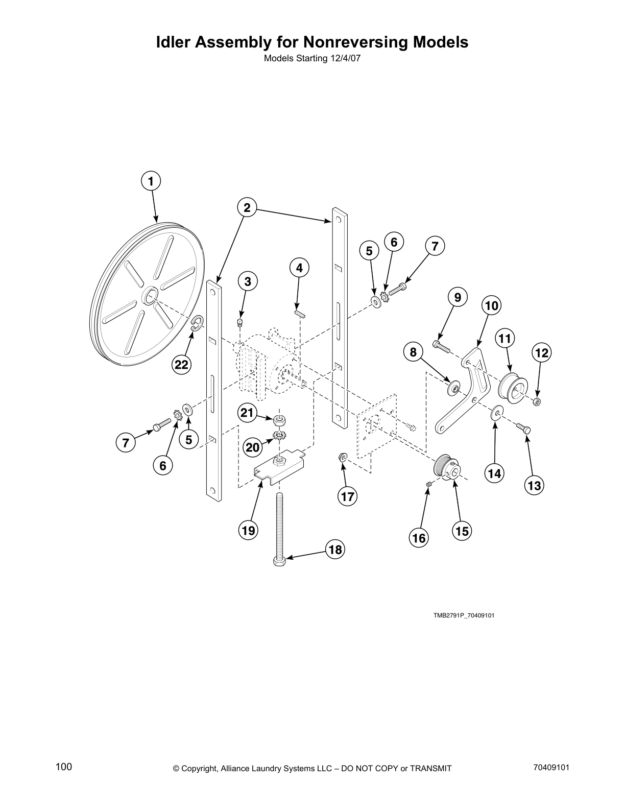 Idler Assembly for Nonreversing Models