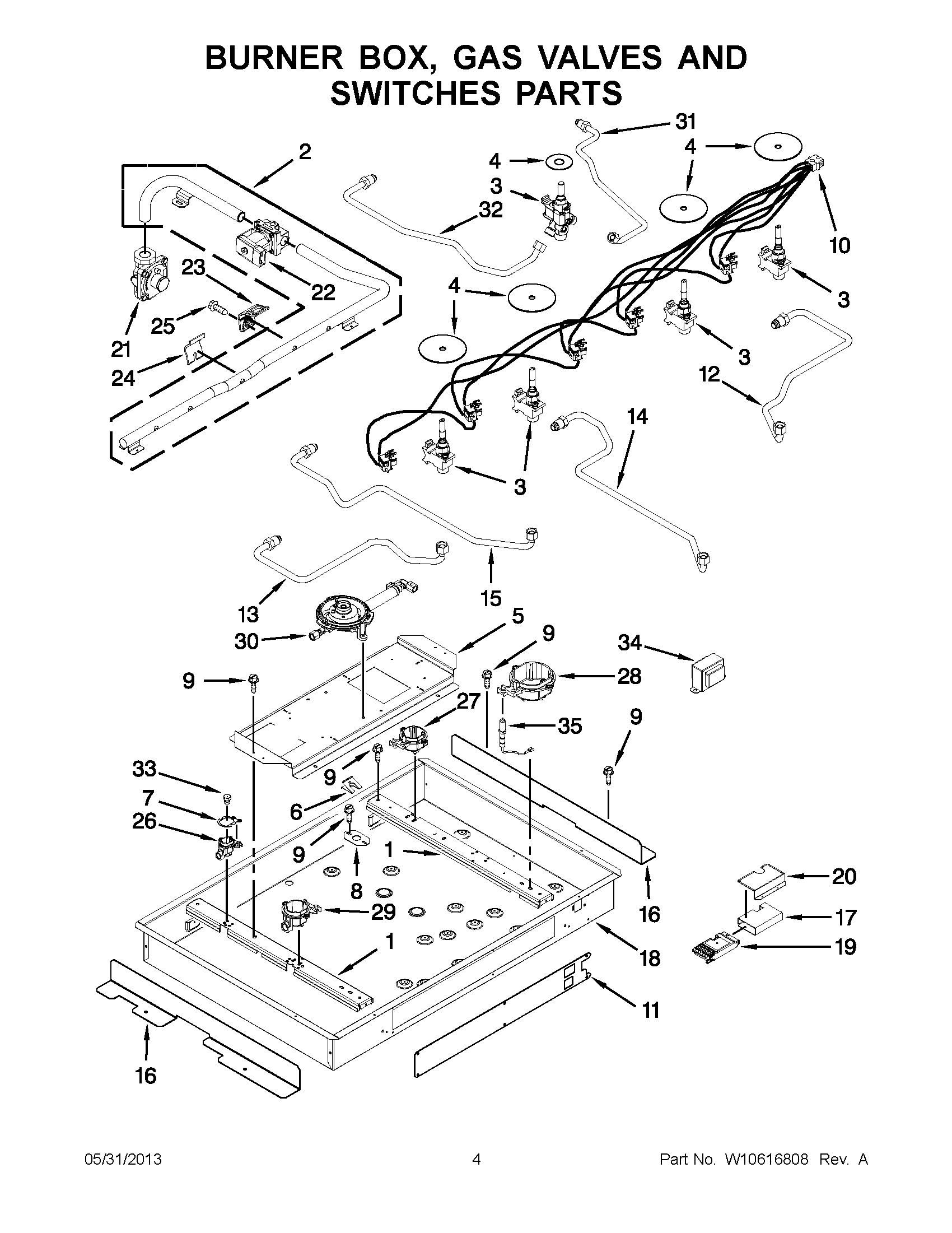 02 - BURNER BOX, GAS VALVES AND SWITCHES PARTS