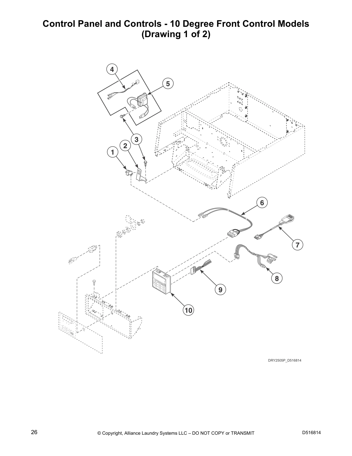 Control Panel and Controls - 10 Degree Front Control Models
(Drawing 1 of 2)