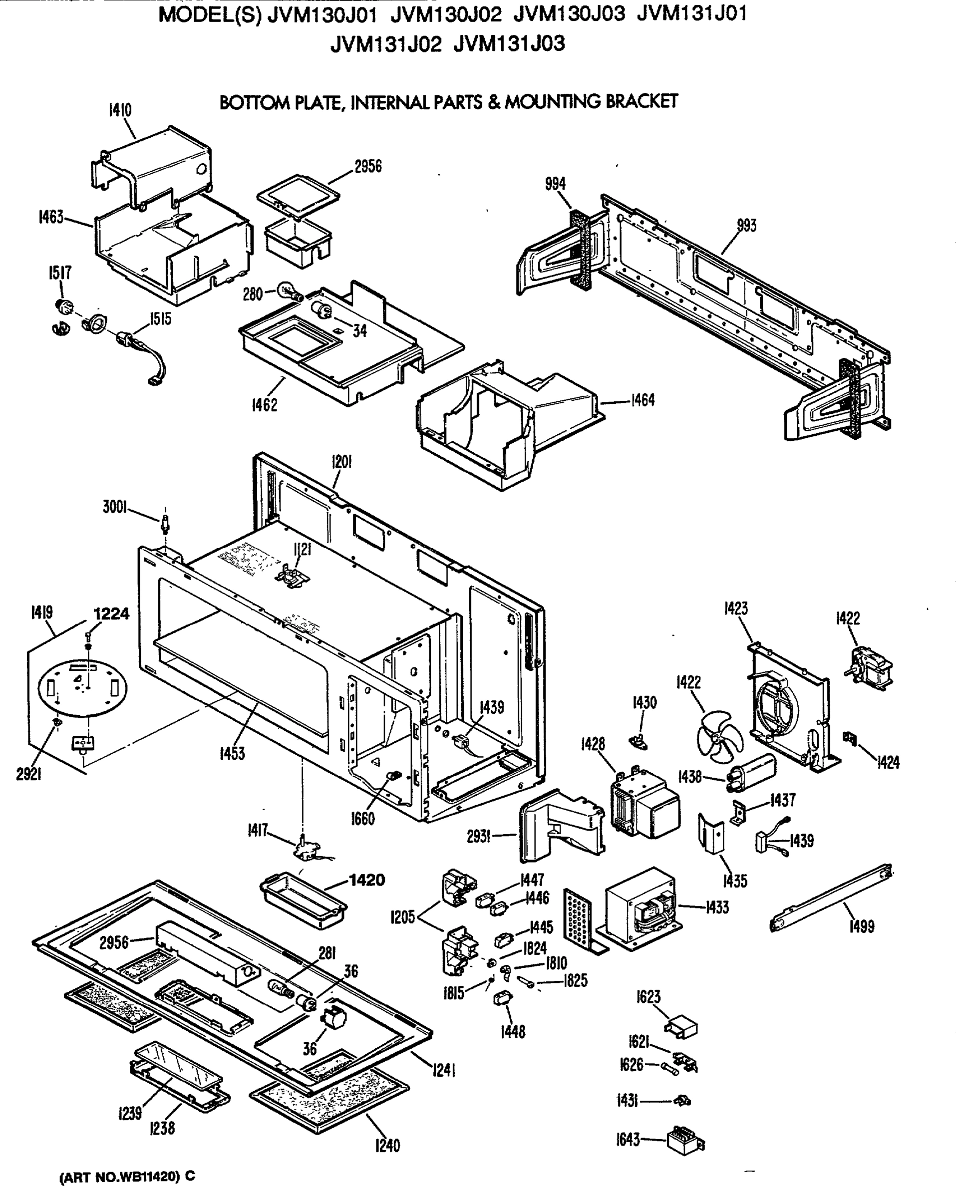 BOTTOM PLATE, INTERNAL PARTS AND MOUNTING BRACKET