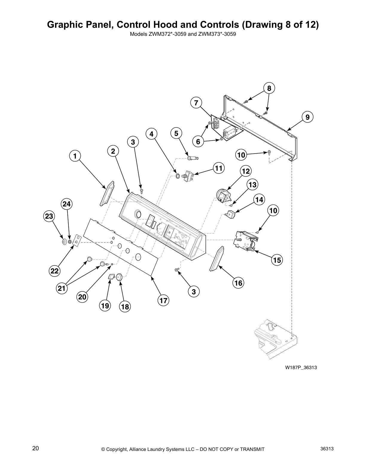 Graphic Panel, Control Hood and Controls (Drawing 8 of 12)