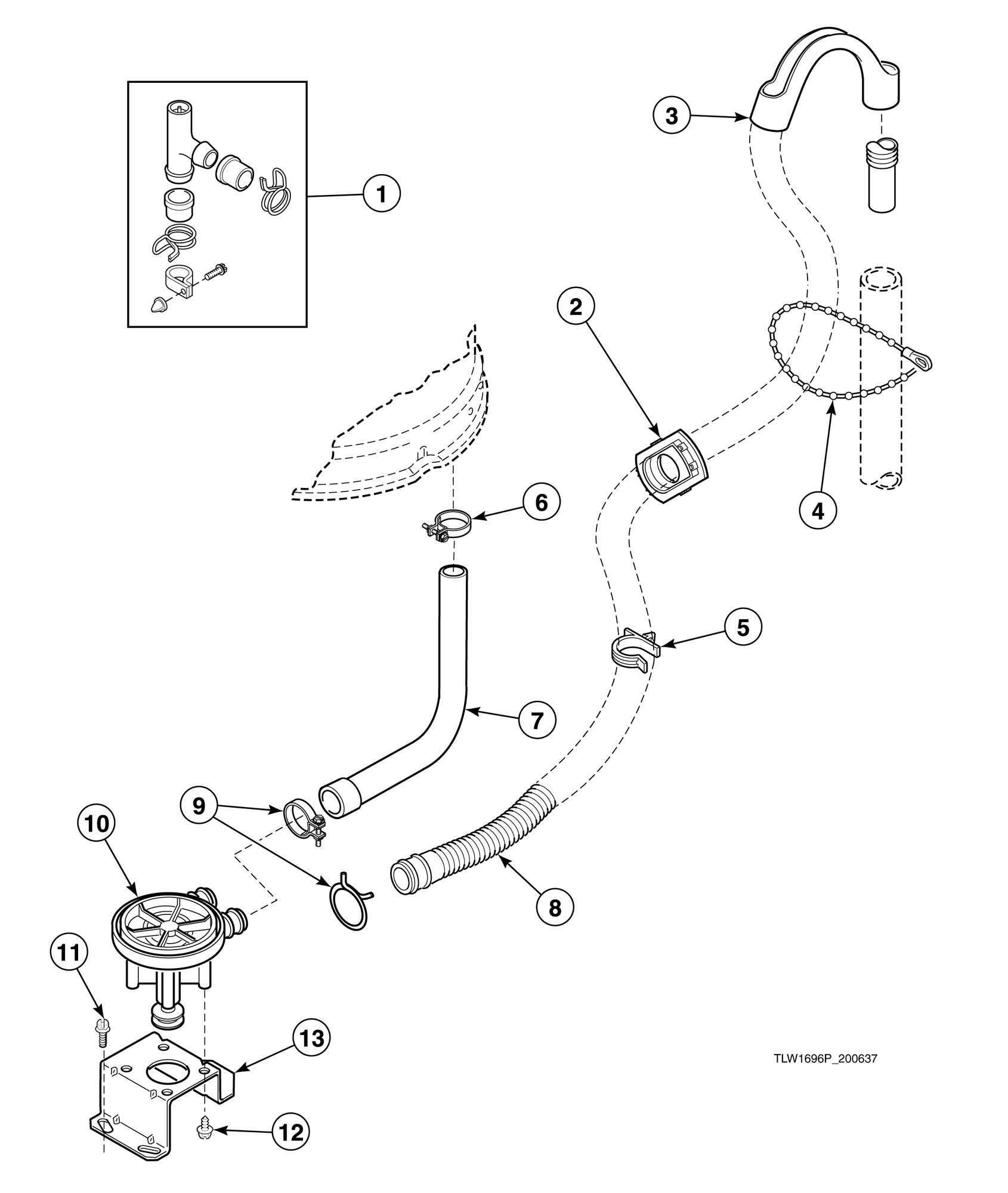 Pump Assembly, Bracket, Hoses and Siphon Break Kit (Drawing 1 of 2)
