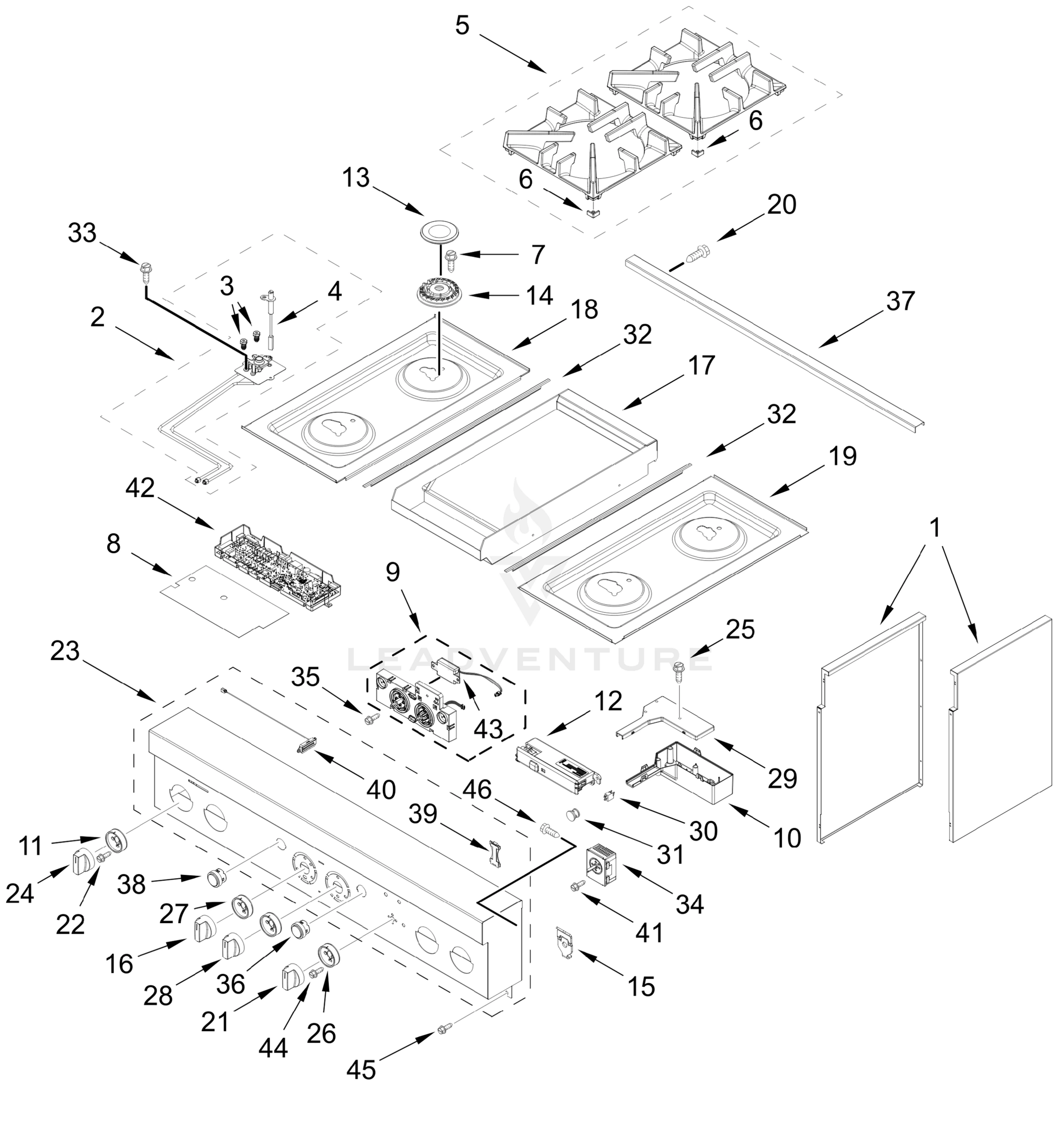 COOKTOP, BURNER AND GRATE PARTS