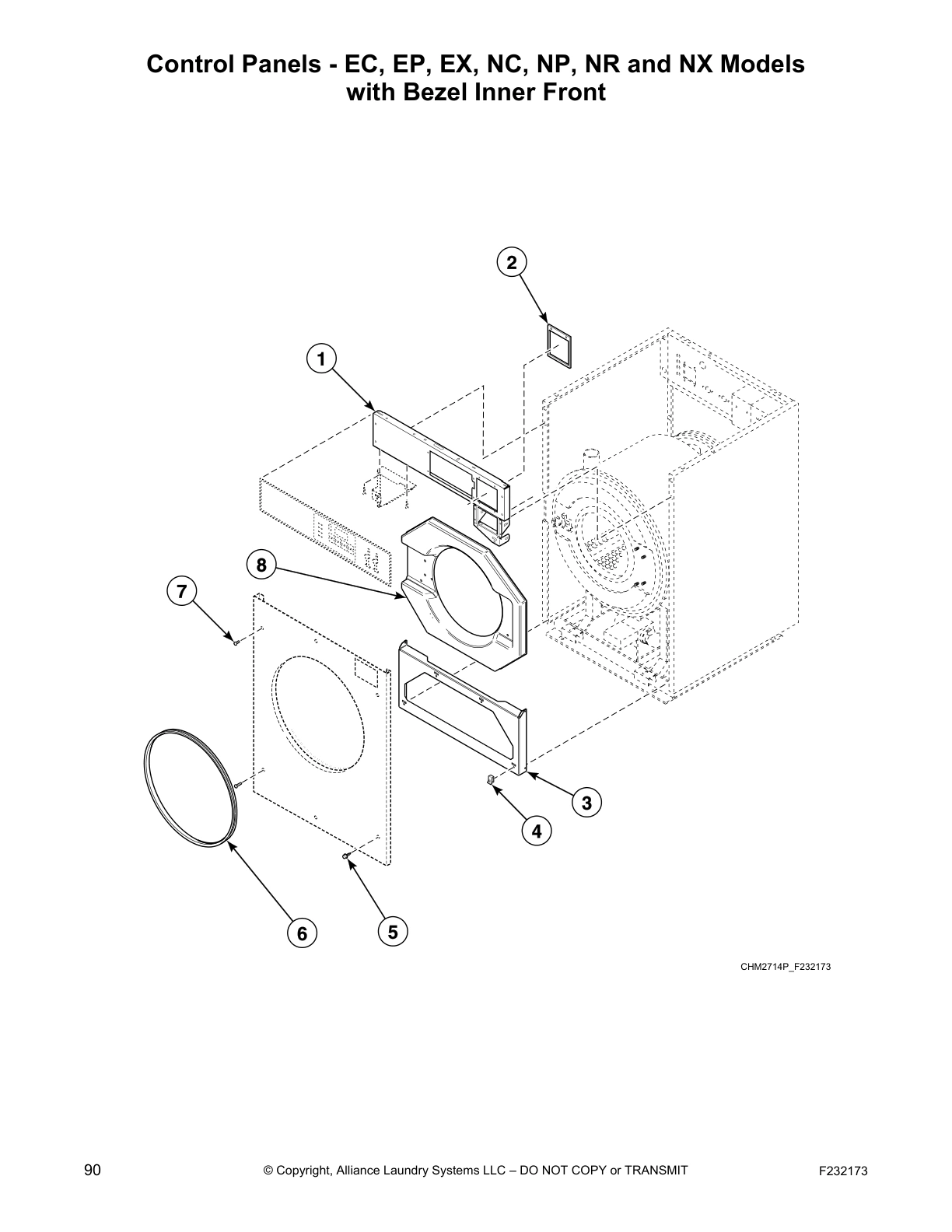 Control Panels - EC, EP, EX, NC, NP, NR and NX Models
with Bezel Inner Front