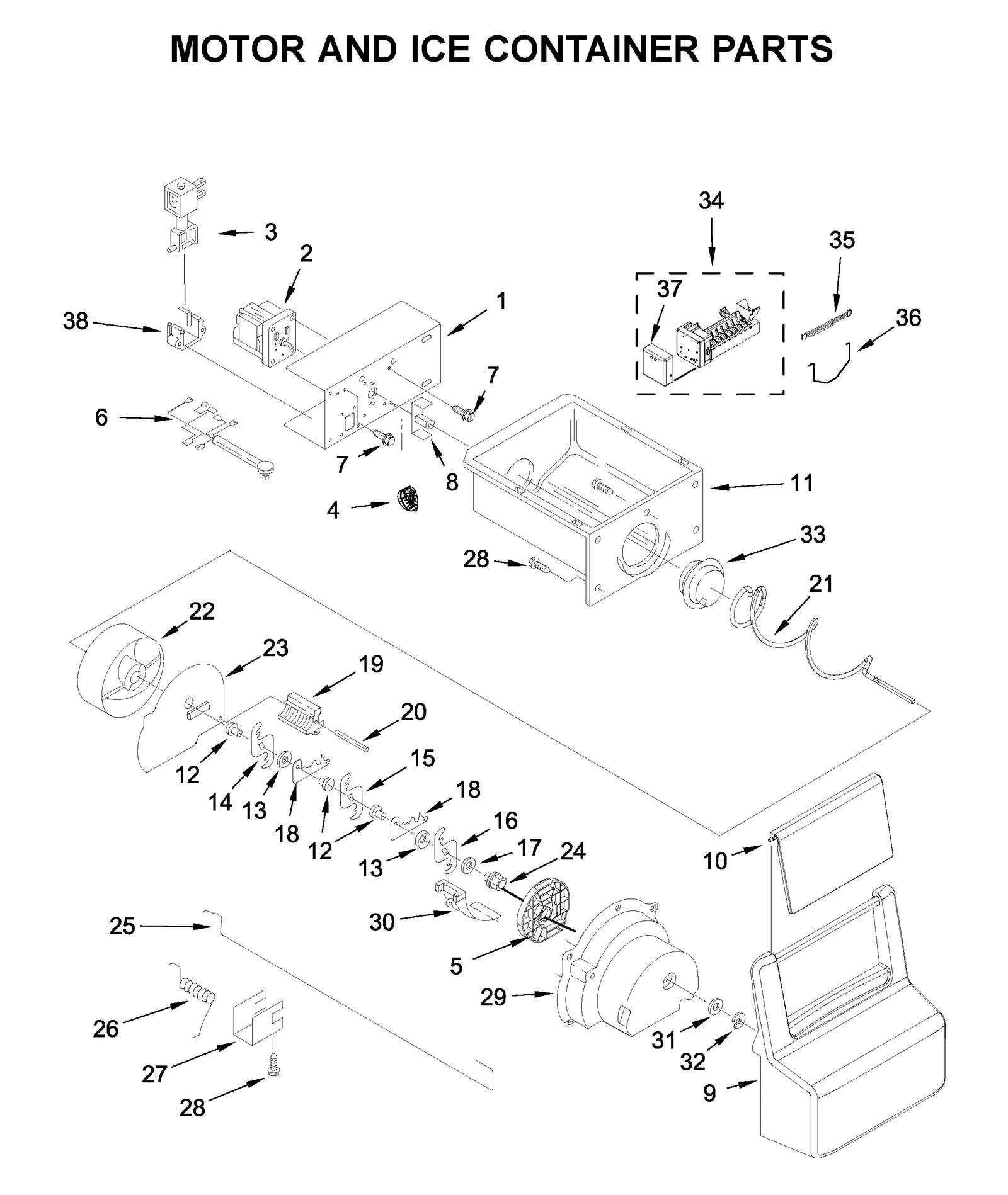 MOTOR AND ICE CONTAINER PARTS