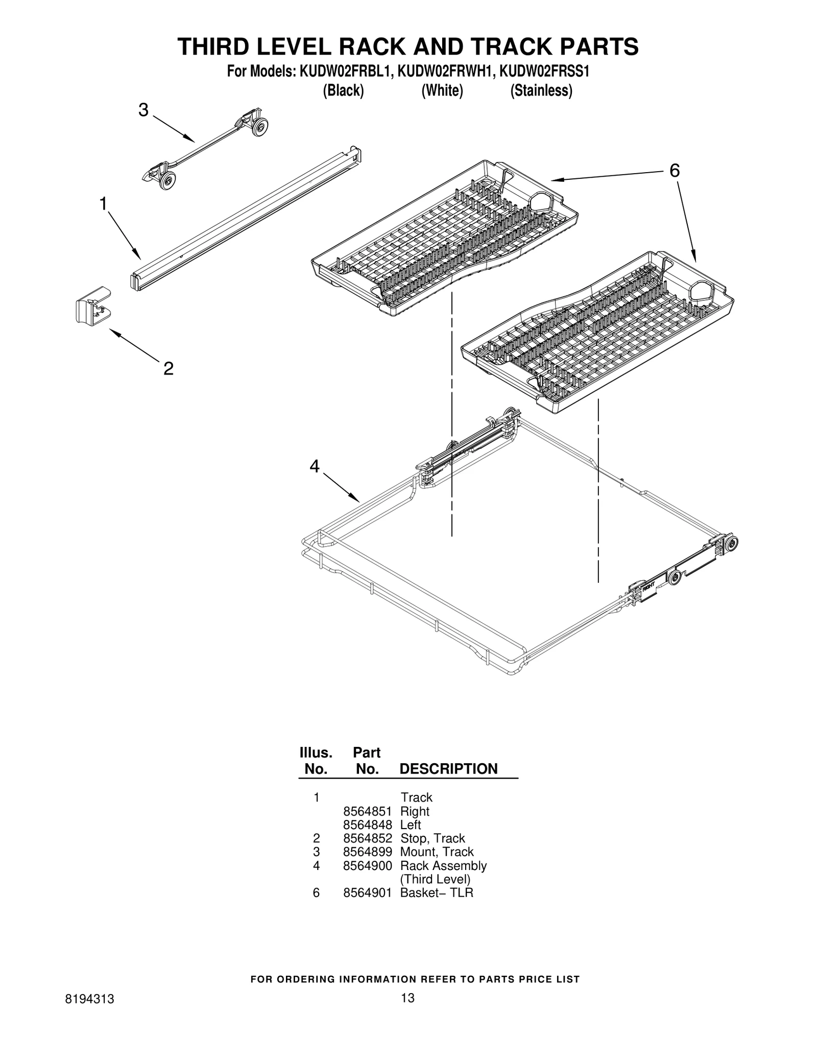 THIRD LEVEL RACK AND TRACK PARTS