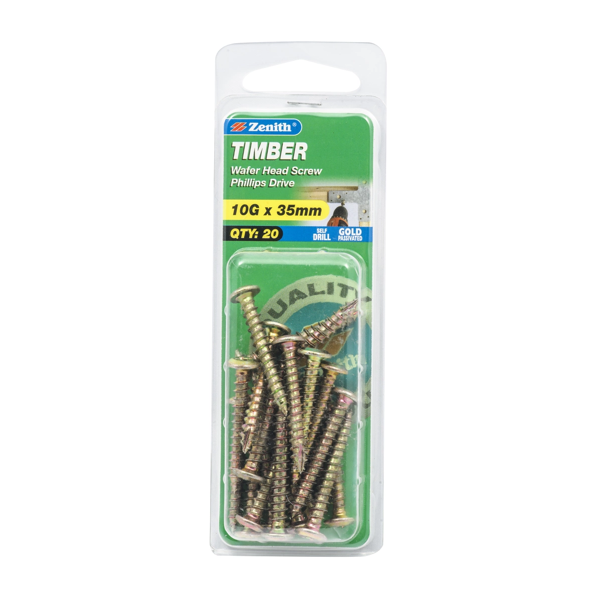 ZENITH® 10G x 35mm Gold Passivated, Phillips Drive, Timber Screws – Internal Use – 20 Pack