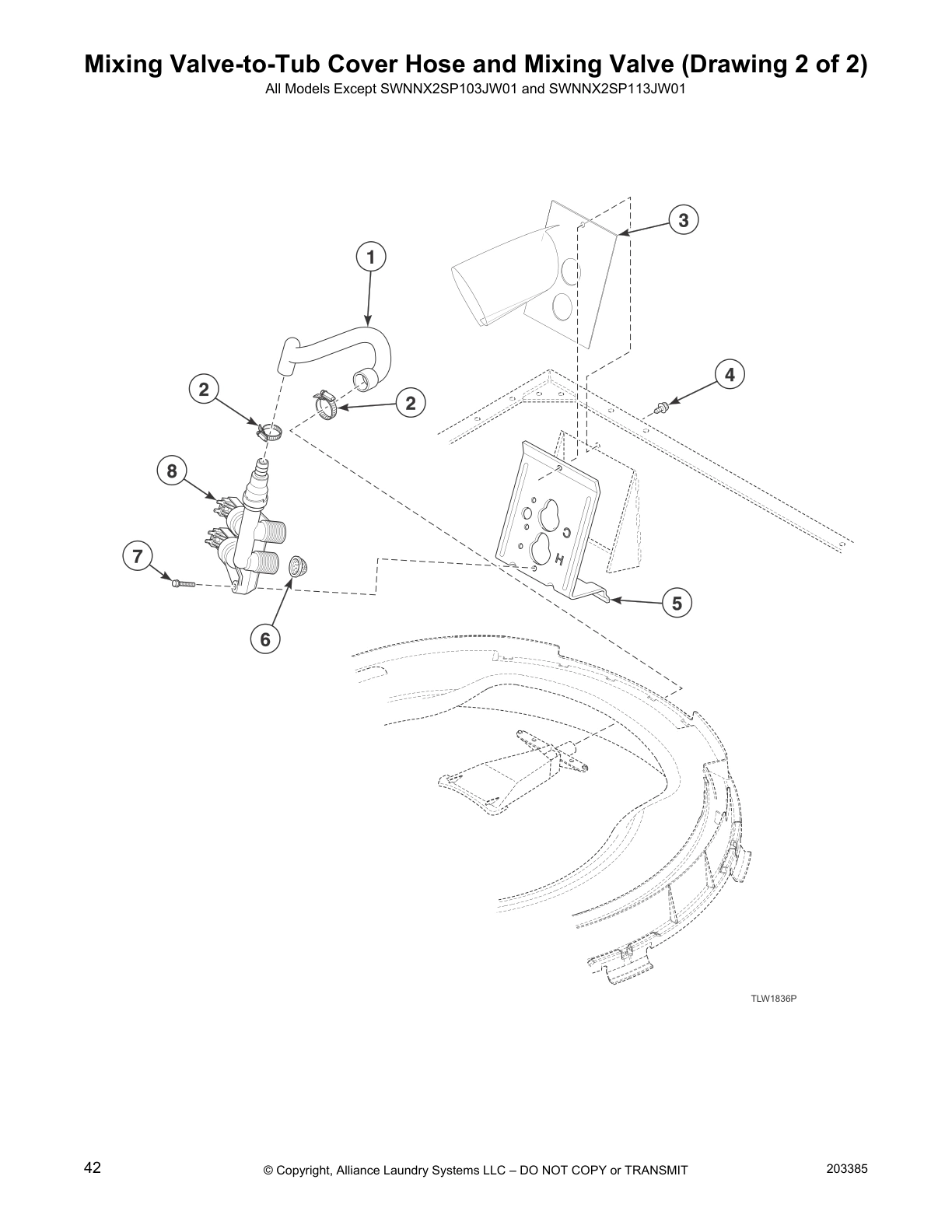 Mixing Valve-to-Tub Cover Hose and Mixing Valve (Drawing 2 of 2)