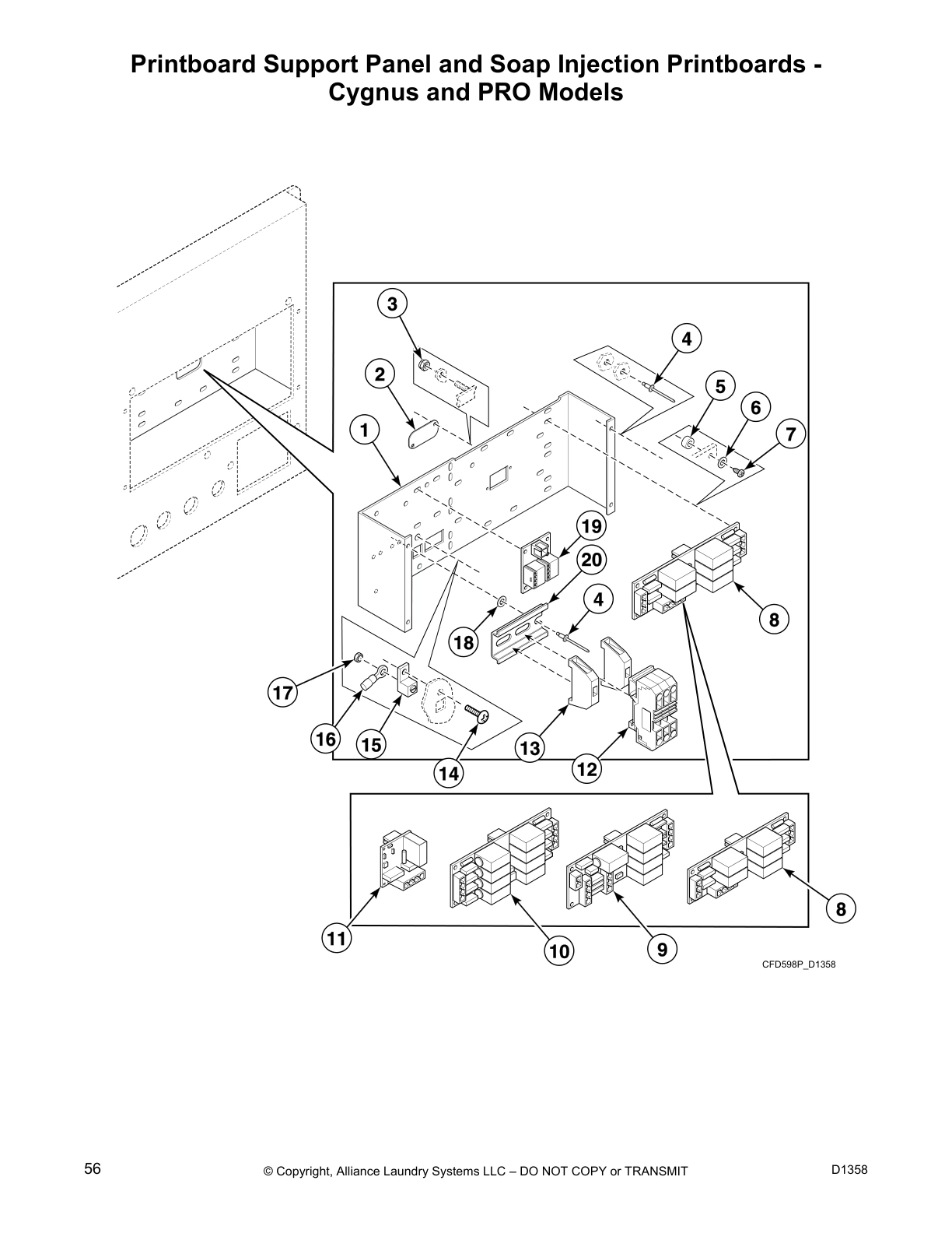 Printboard Support Panel and Soap Injection Printboards - 
Cygnus and PRO Models