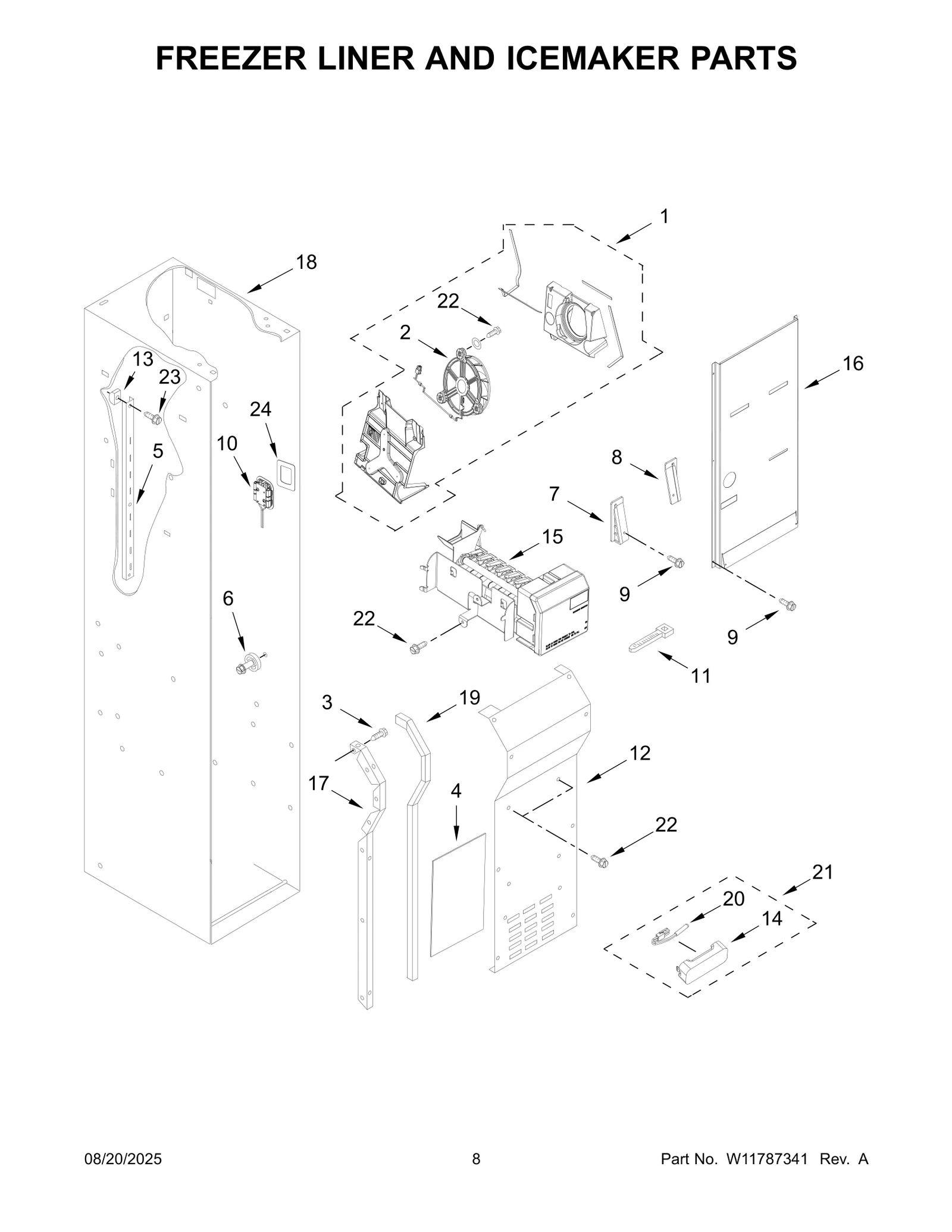 FREEZER LINER AND ICEMAKER PARTS