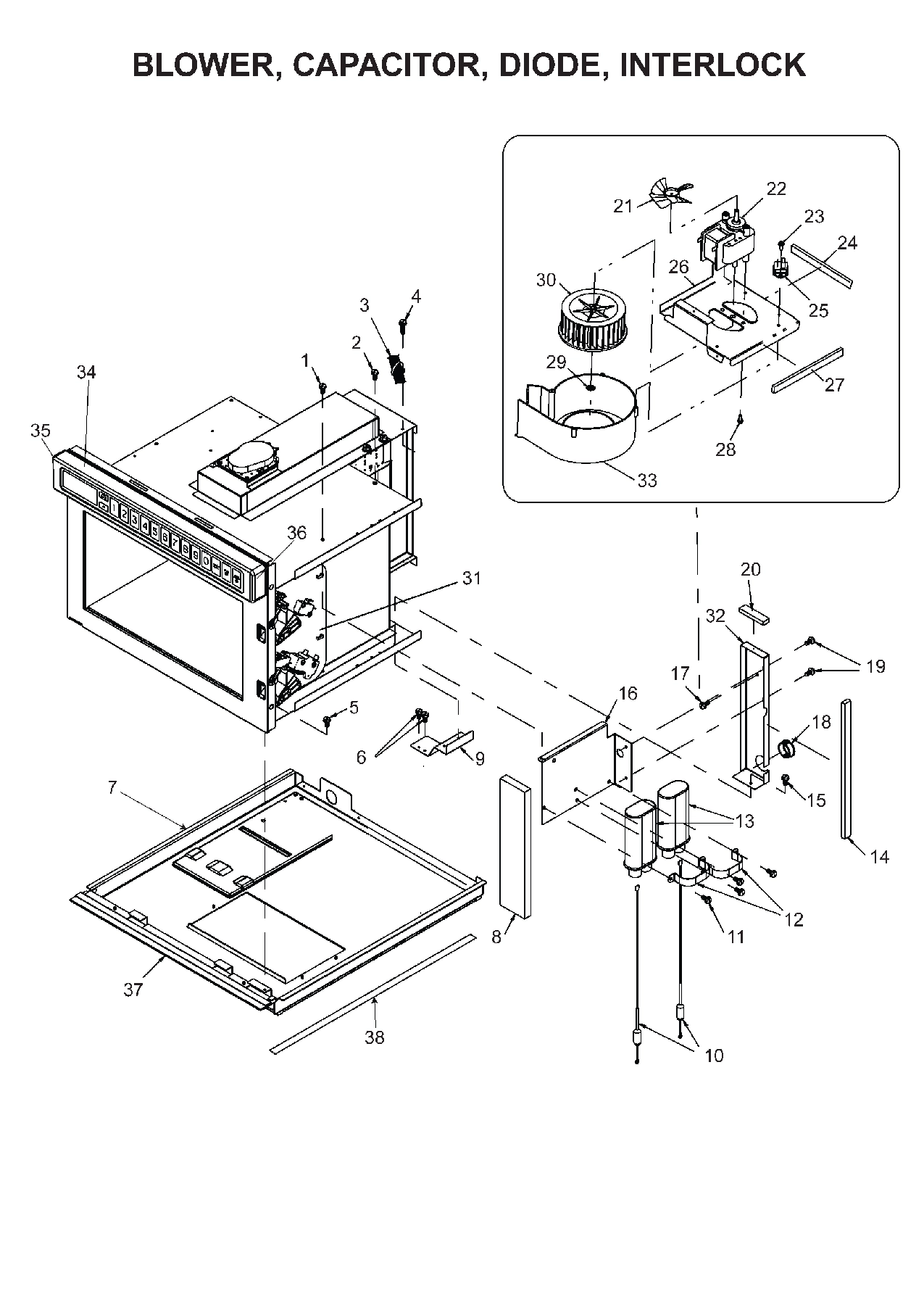 BLOWER, CAPACITOR, DIODE, INTERLOCK