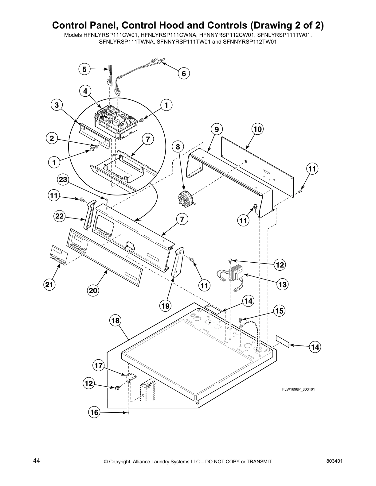 Control Panel, Control Hood and Controls (Drawing 2 of 2)