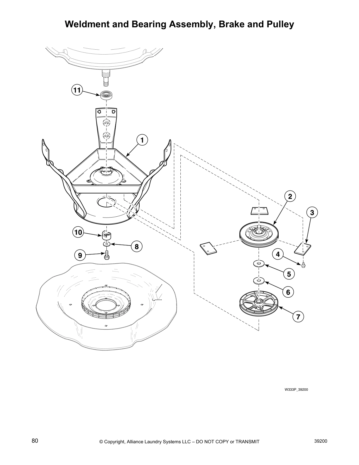 Weldment and Bearing Assembly, Brake and Pulley