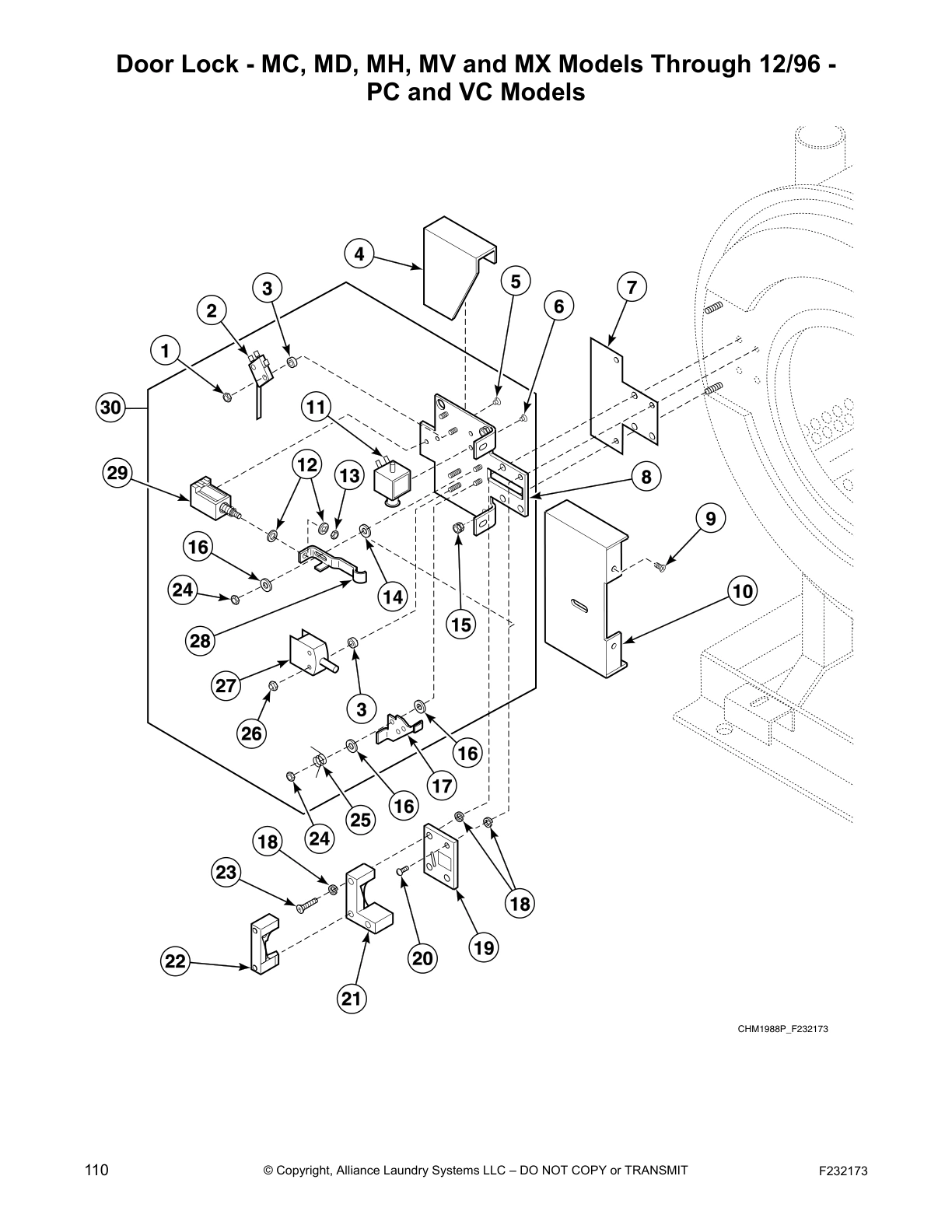 Door Lock - MC, MD, MH, MV and MX Models Through 12/96 - 
PC and VC Models