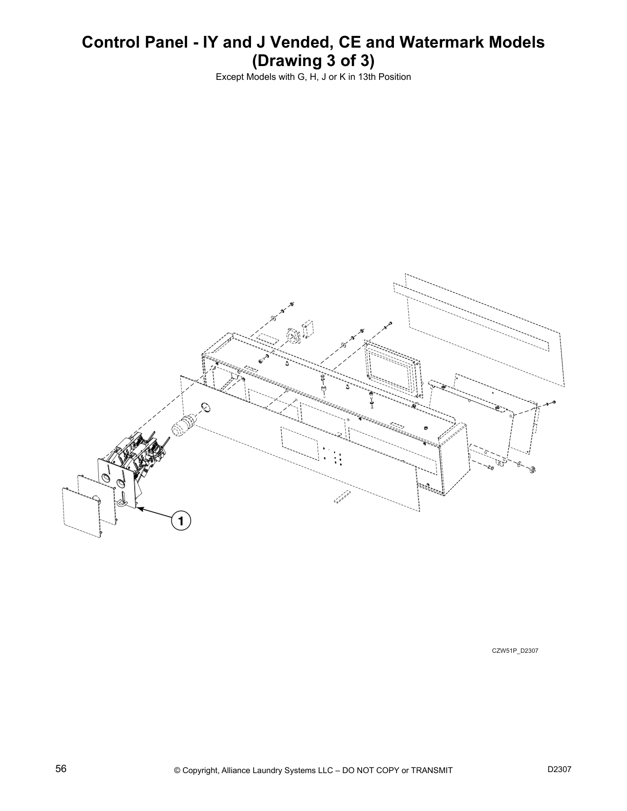 Control Panel - IY and J Vended, CE and Watermark Models
(Drawing 3 of 3)
