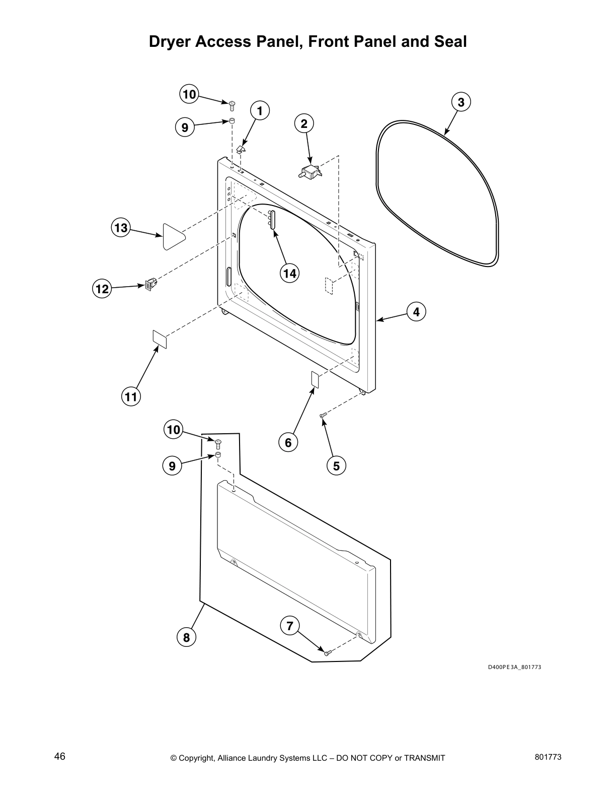 Dryer Access Panel, Front Panel and Seal