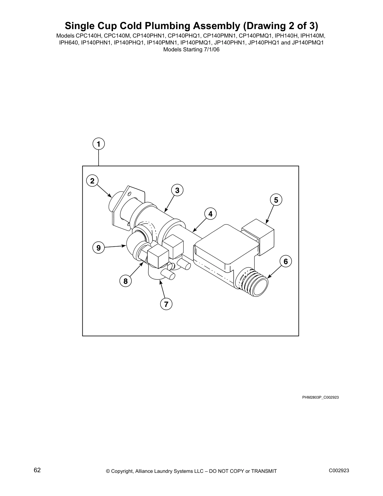 Single Cup Cold Plumbing Assembly (Drawing 2 of 3)