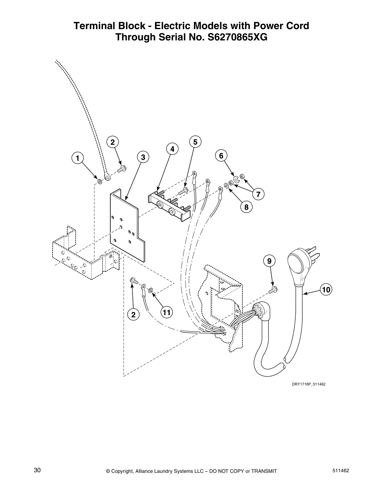 Terminal Block - Electric Models with Power Cord 
Through Serial No. S6270865XG