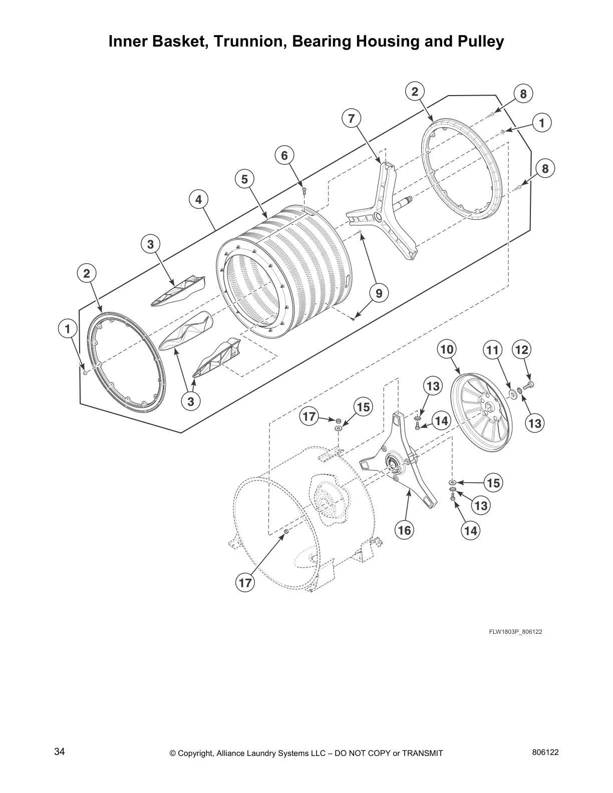 Inner Basket, Trunnion, Bearing Housing and Pulley