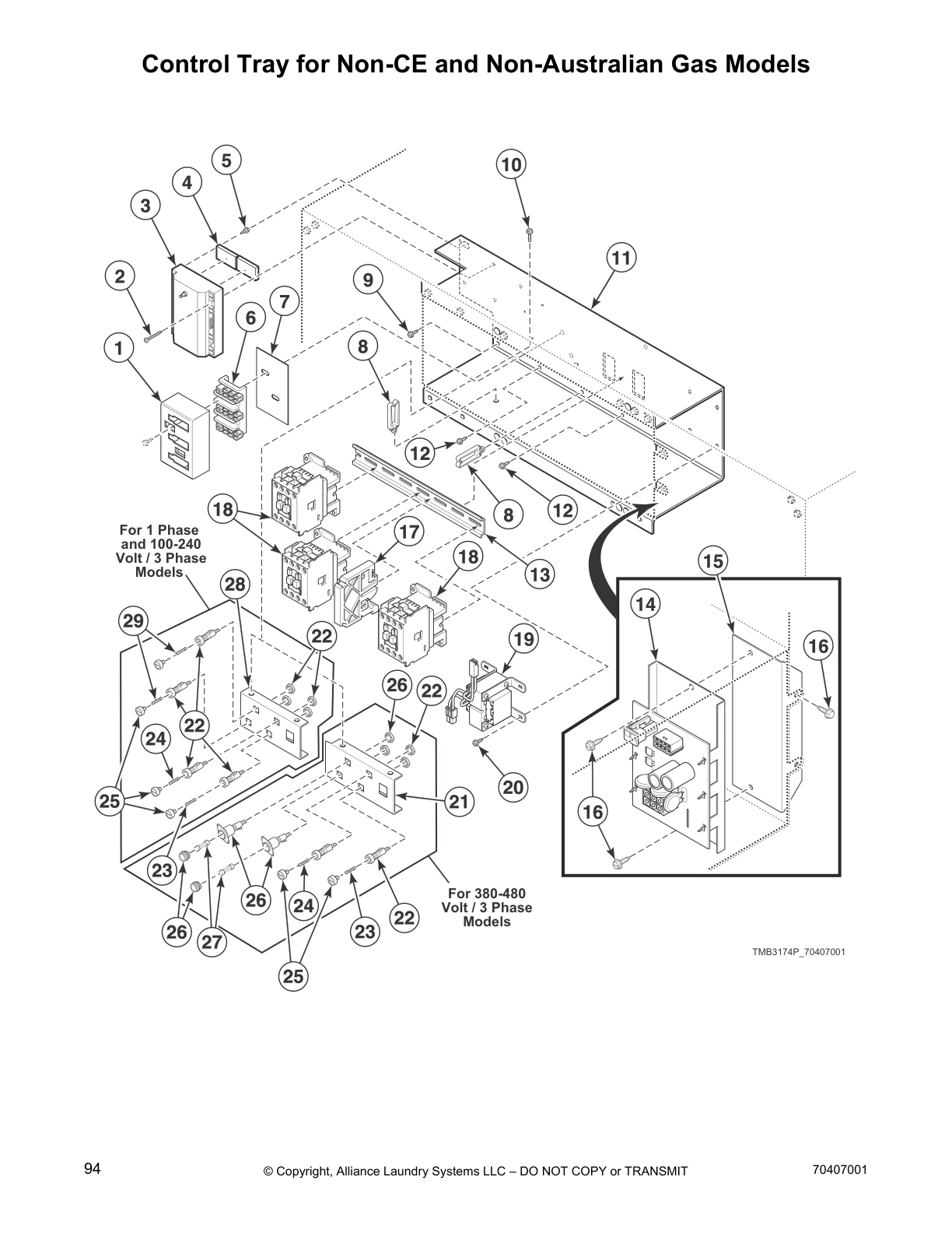 Control Tray for Non-CE and Non-Australian Gas Models