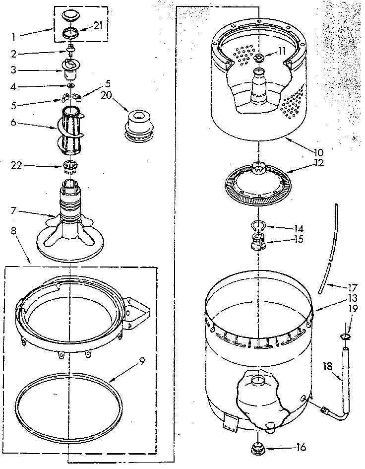 AGITATOR, BASKET AND TUB