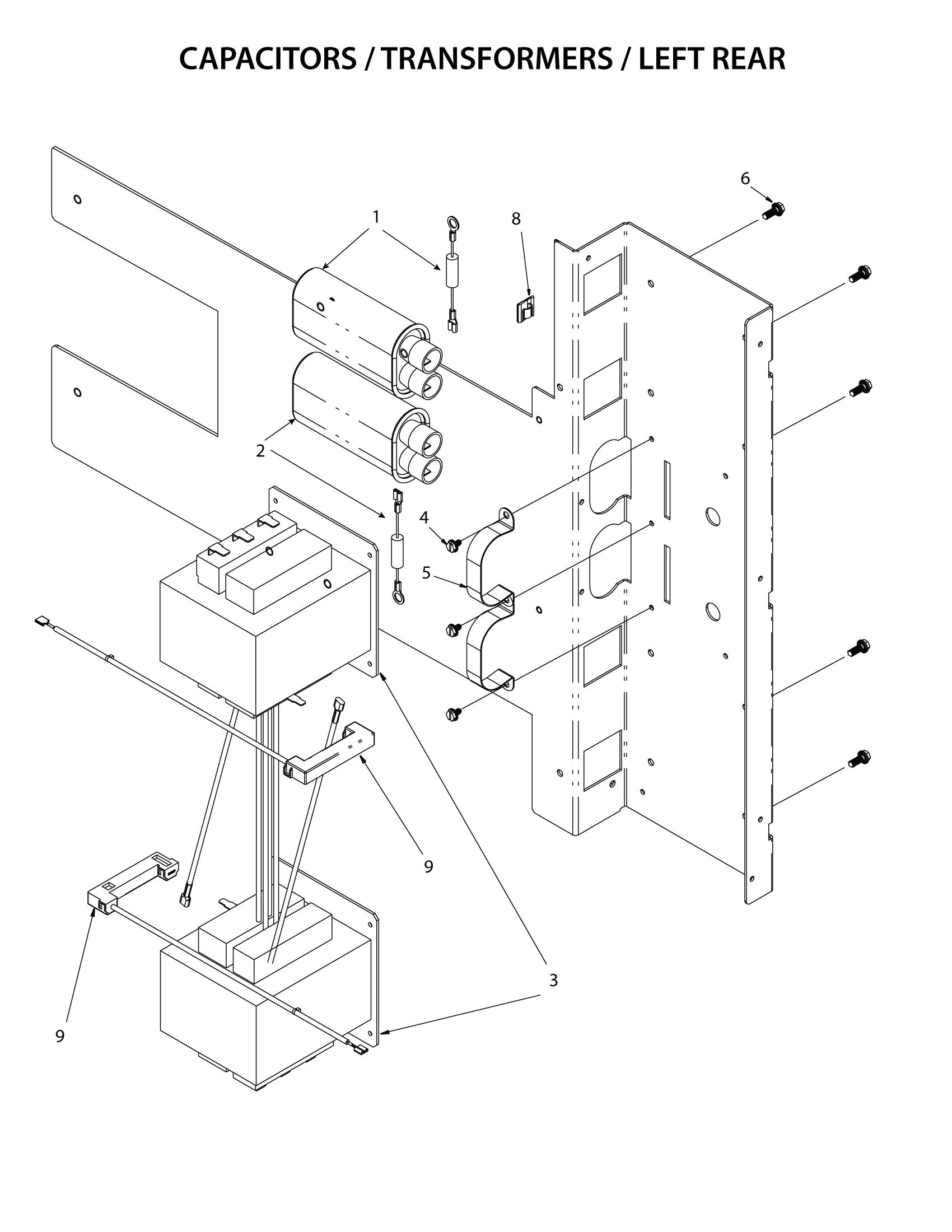 CAPACITORS / TRANSFORMERS - LEFT REAR