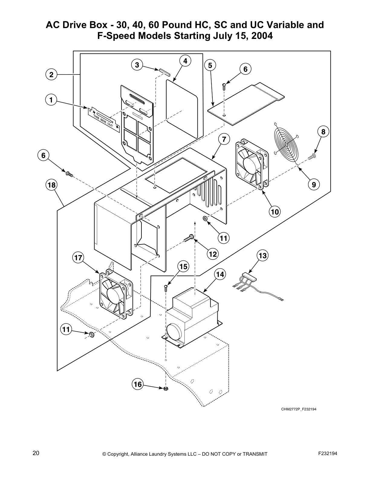 AC Drive Box - 30, 40, 60 Pound HC, SC and UC Variable and
F-Speed Models Starting July 15, 2004