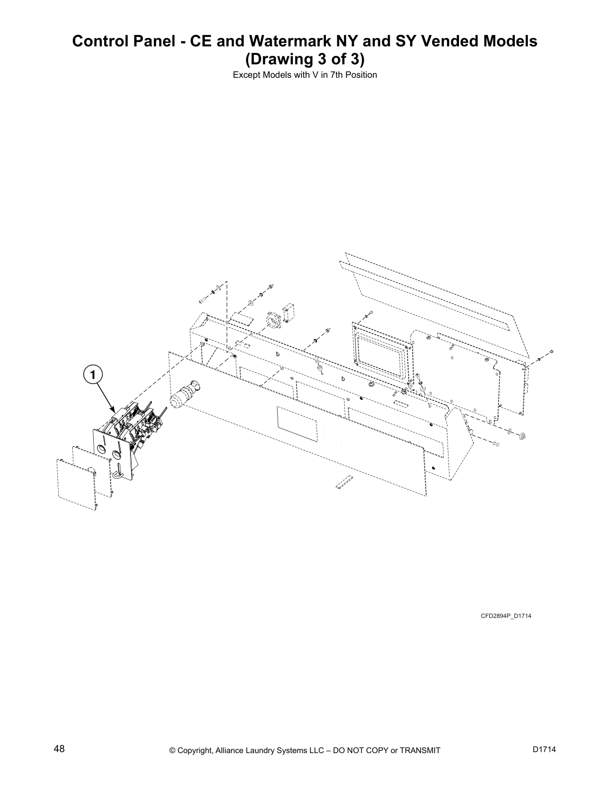 Control Panel - CE and Watermark NY and SY Vended Models
(Drawing 3 of 3)
