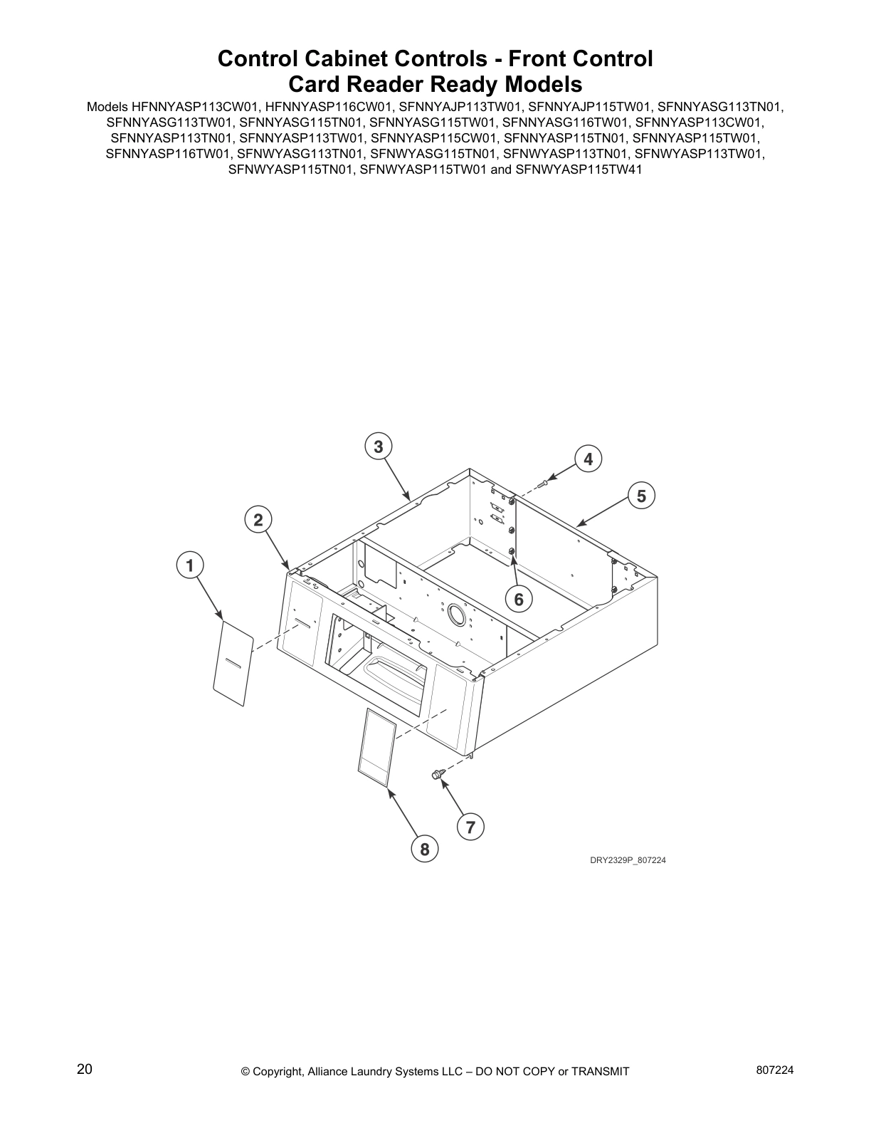 Control Cabinet Controls - Front Control 
Card Reader Ready Models