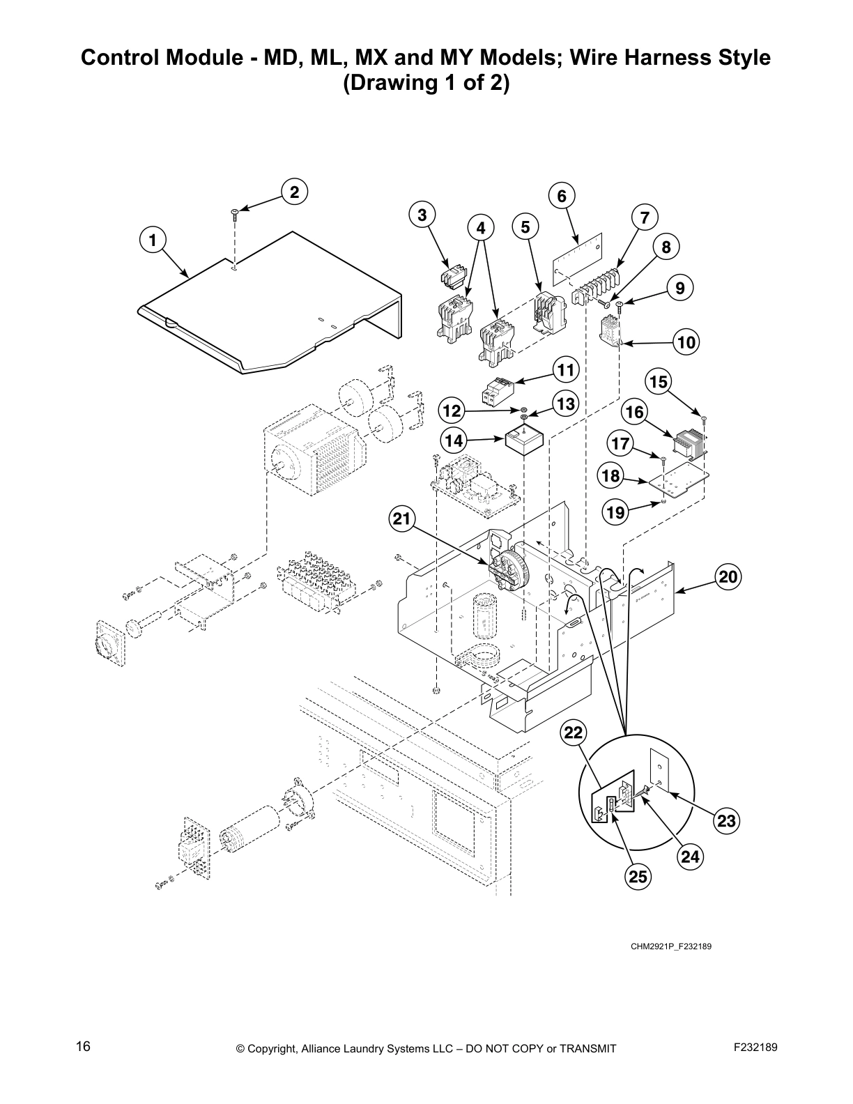Control Module - MD, ML, MX and MY Models; Wire Harness Style
(Drawing 1 of 2)