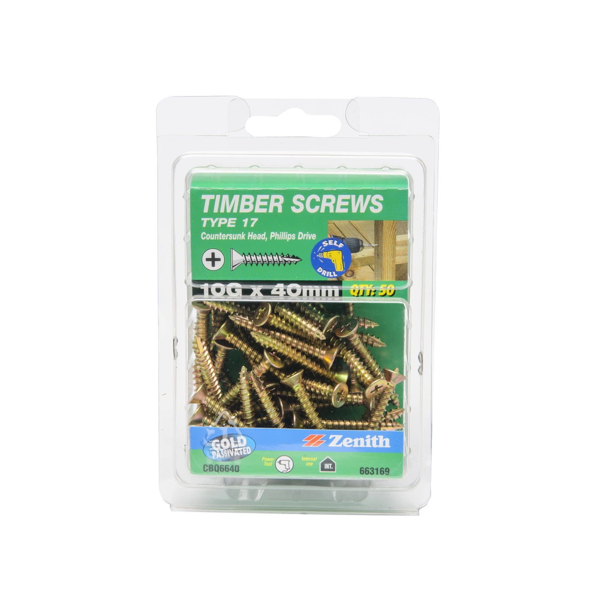 ZENITH® 10G x 40mm Gold Passivated, Phillips Drive, Timber Screws – Internal Use – 50 Pack