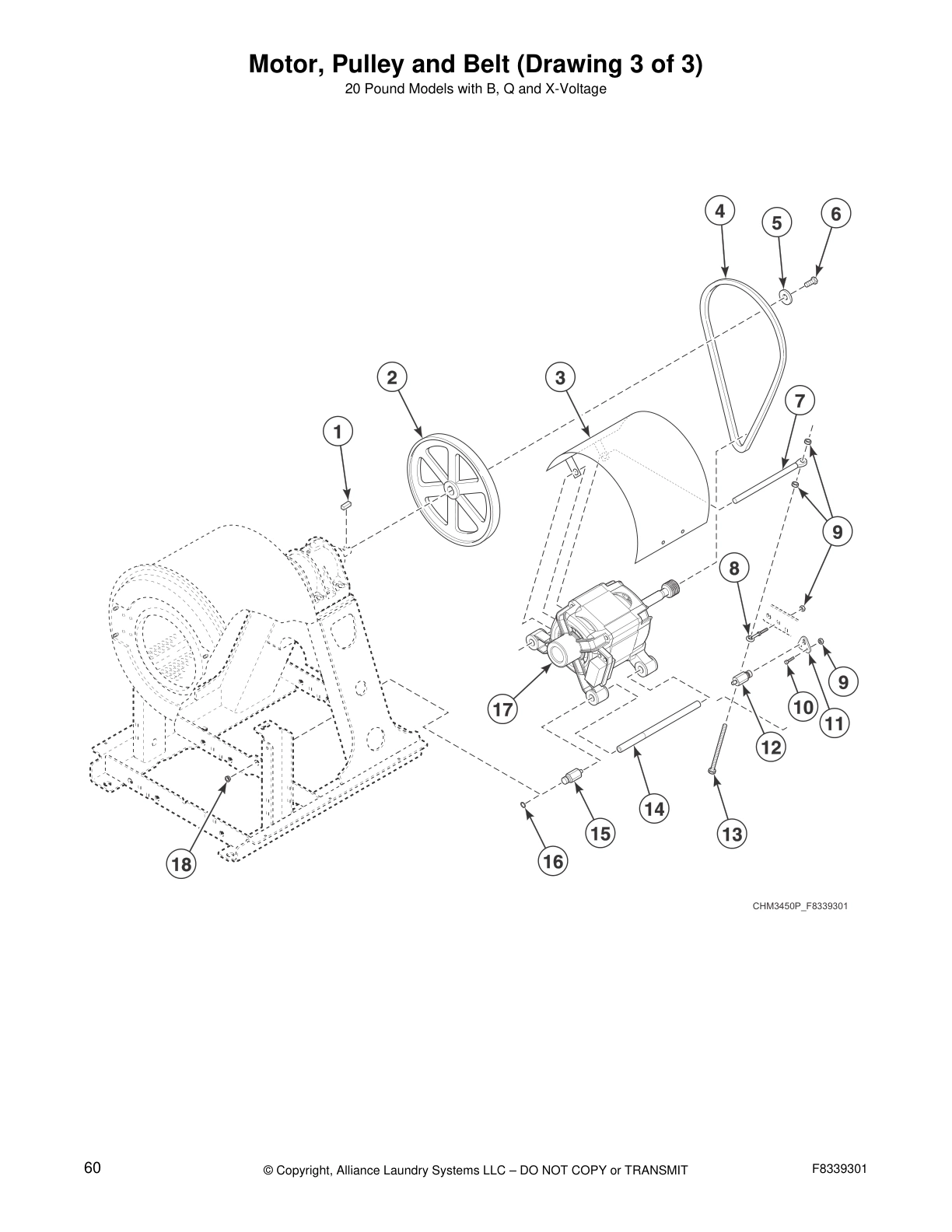 Motor, Pulley and Belt (Drawing 3 of 3)