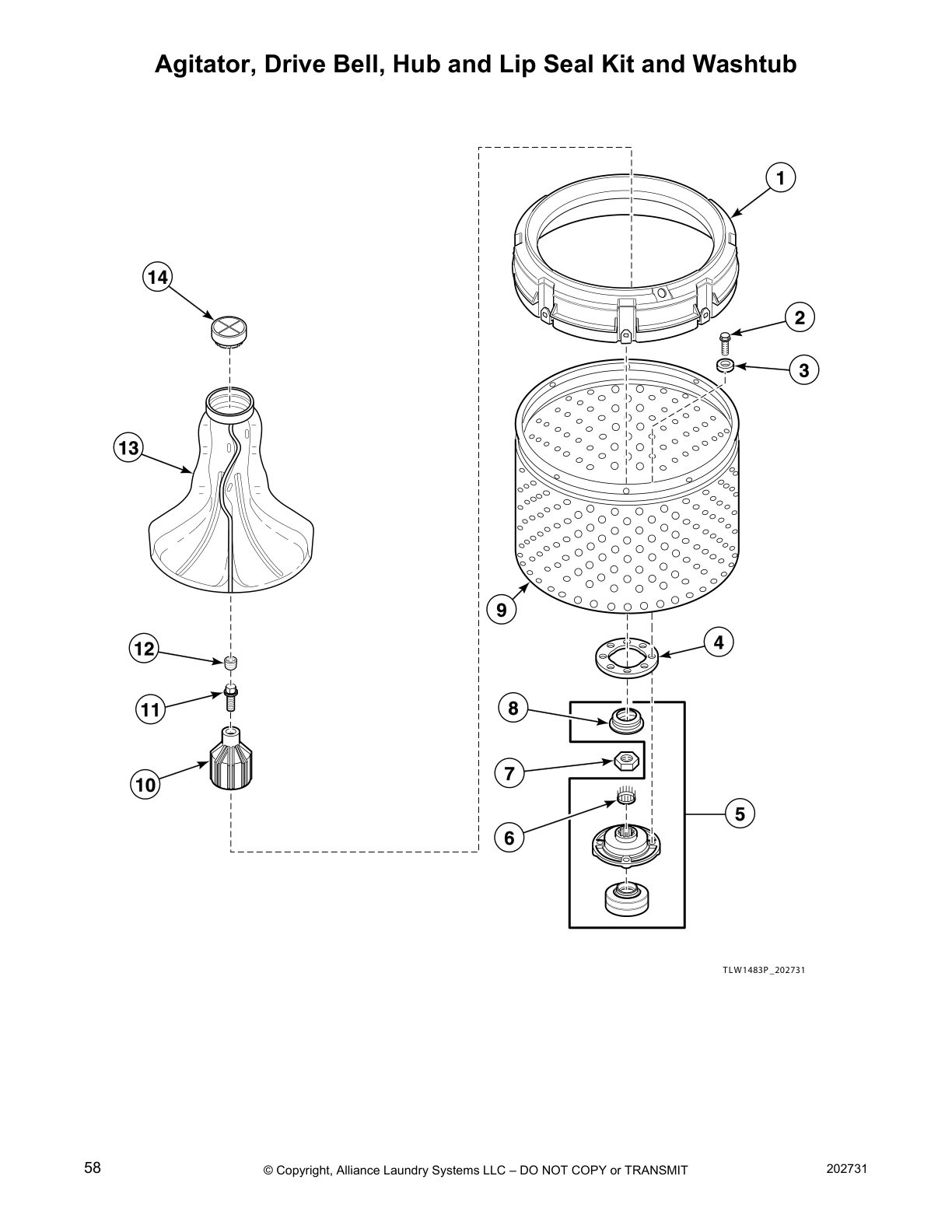 Agitator, Drive Bell, Hub and Lip Seal Kit and Washtub