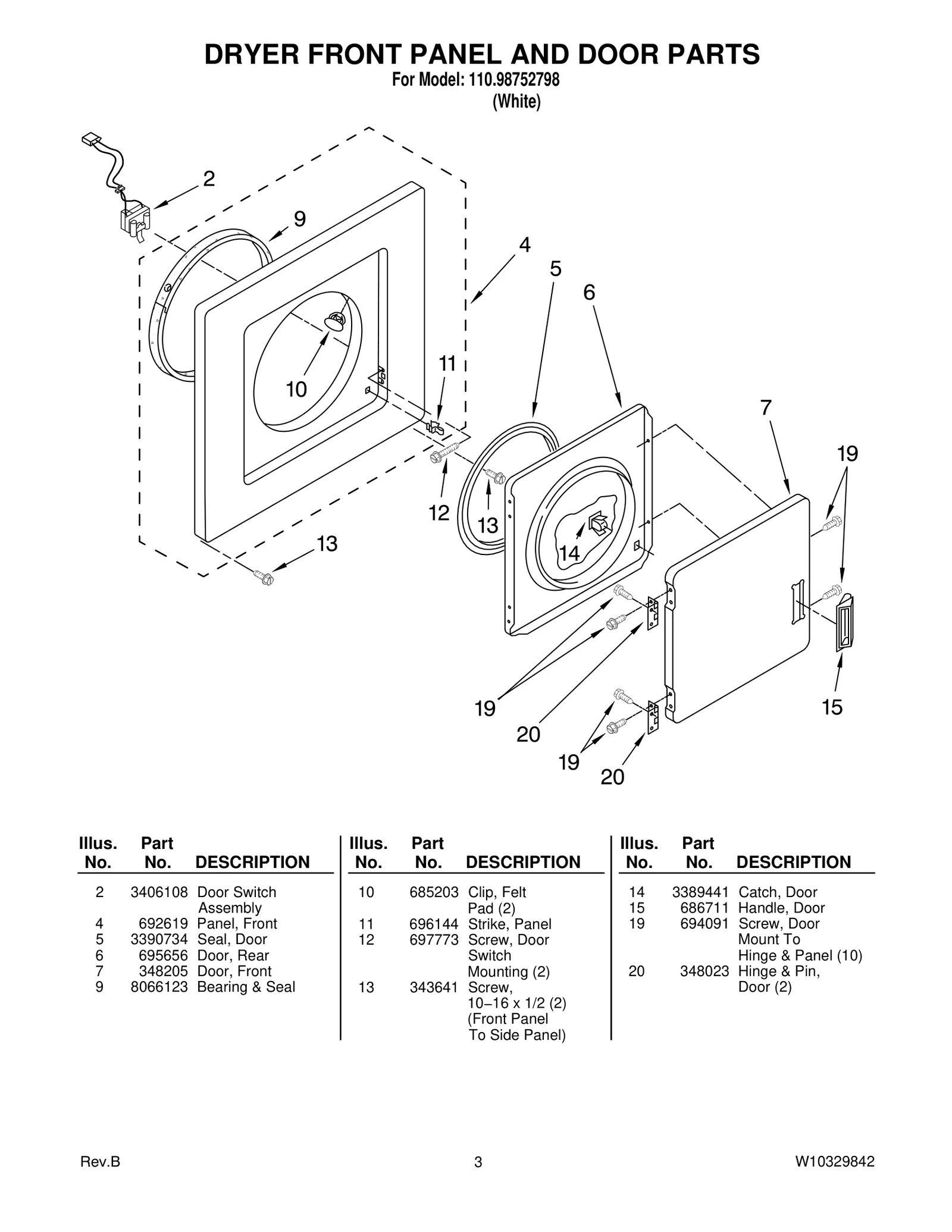 DRYER FRONT PANEL AND DOOR PARTS