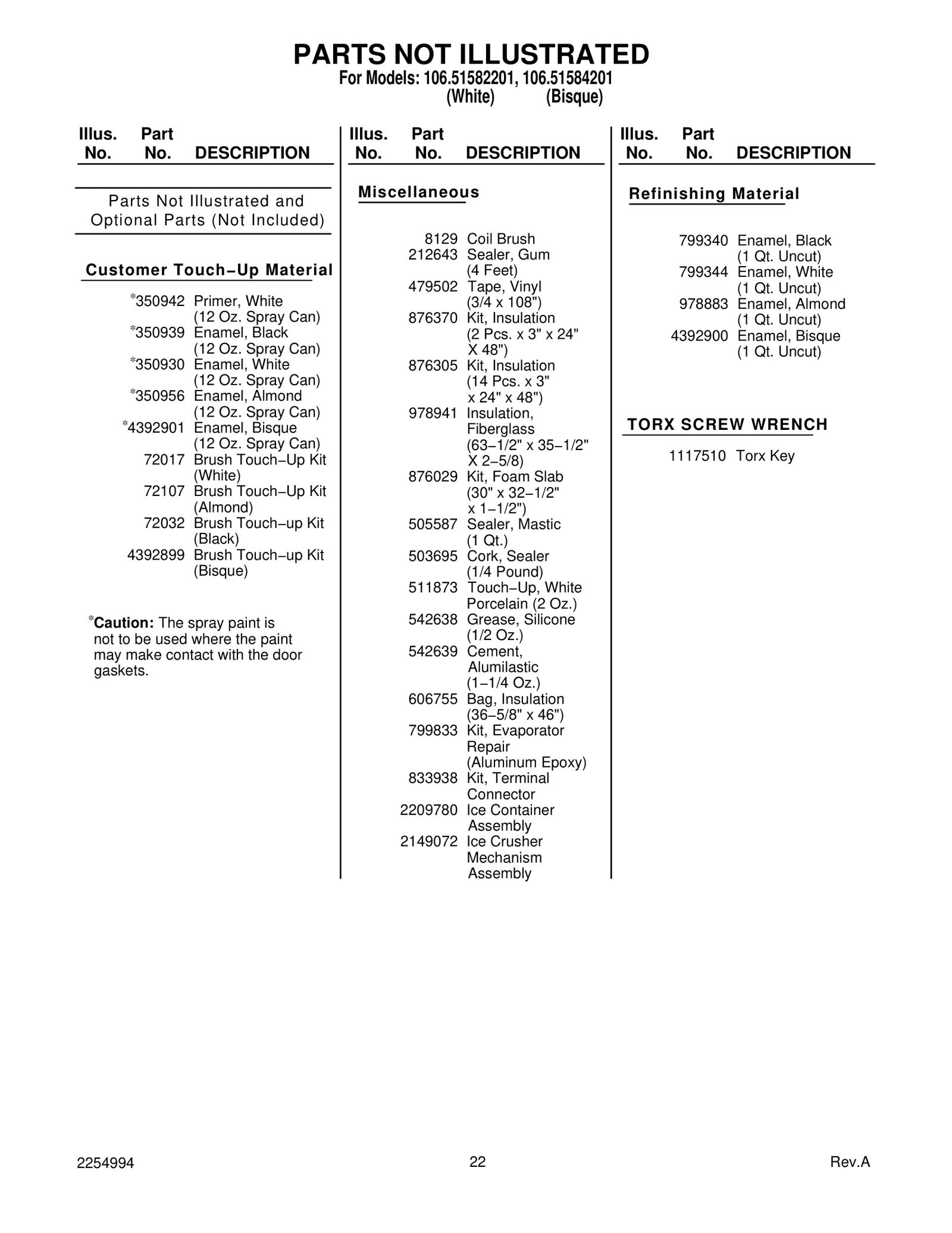 Optional Parts (Not Included)