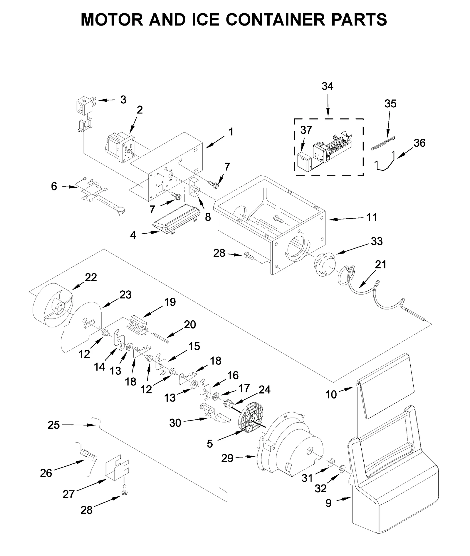 MOTOR AND ICE CONTAINER PARTS