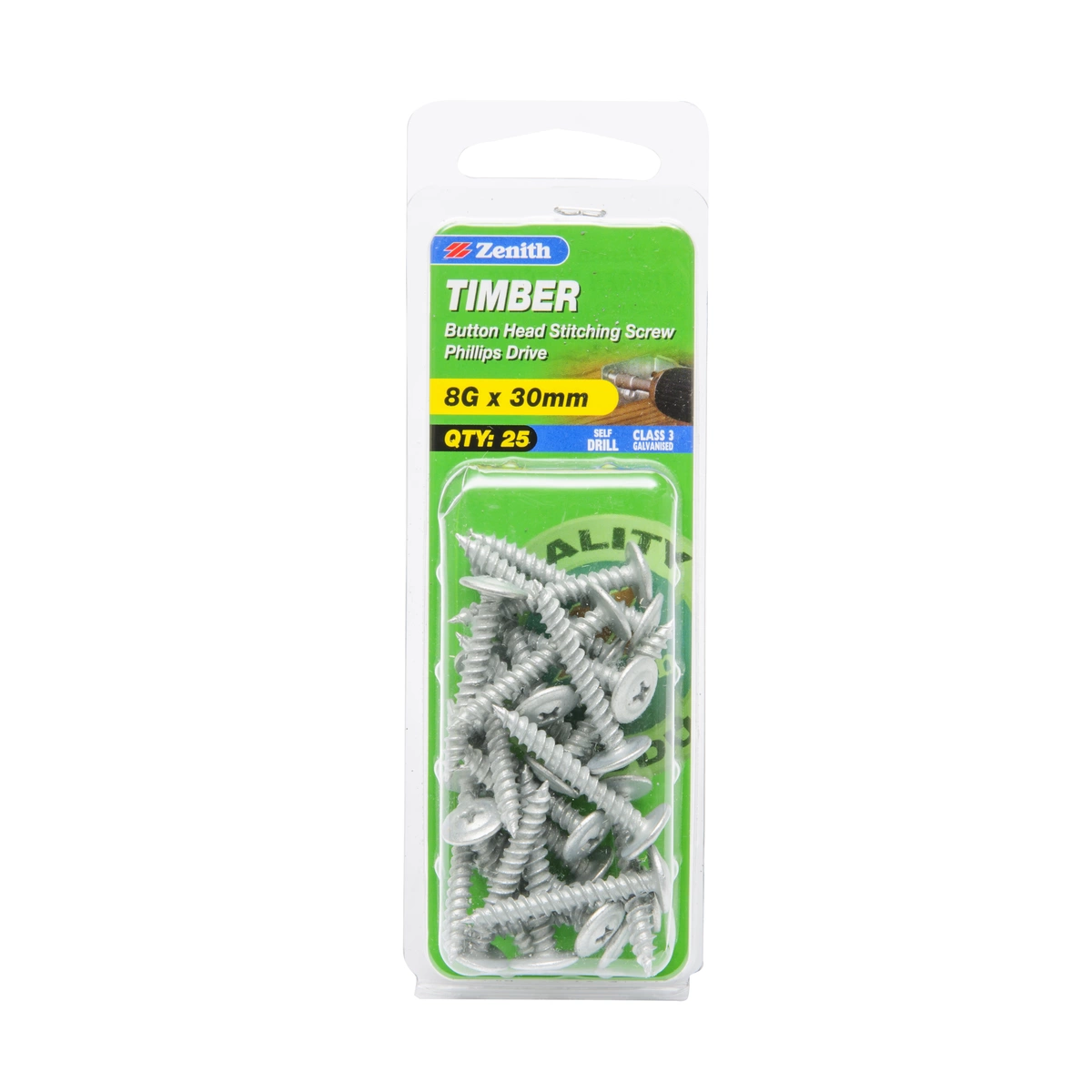 ZENITH® 8G x 30mm Class 3 Galvanised, Phillips Drive, Timber Screws – External Use – 30 Pack