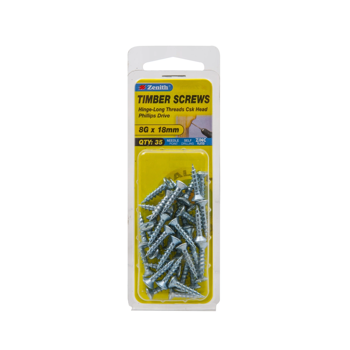 ZENITH® 8G x 20mm Zinc Plated, Phillips Drive, Timber Screws – Internal Use – 35 Pack