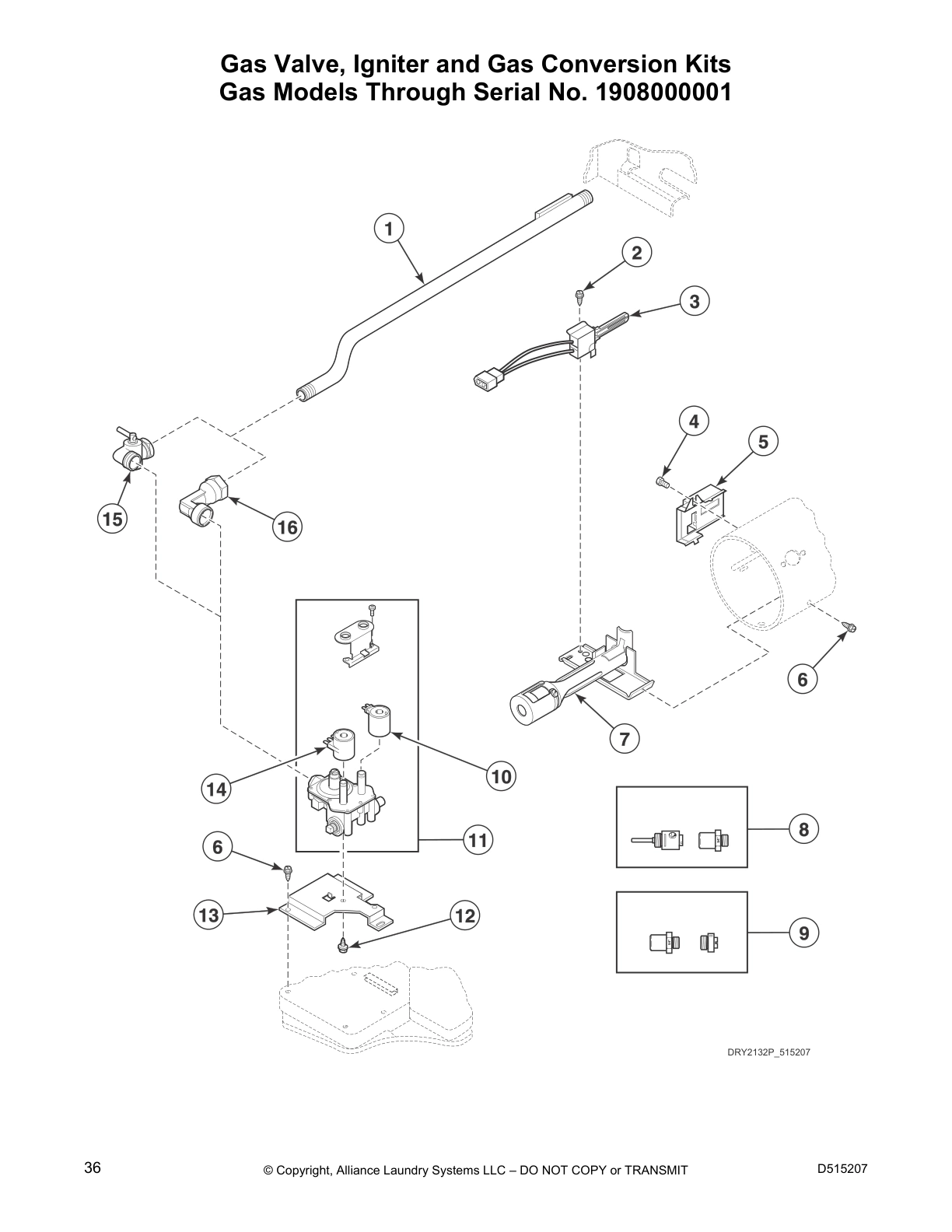 Gas Valve, Igniter and Gas Conversion Kits
Gas Models Through Serial No. 1908000001