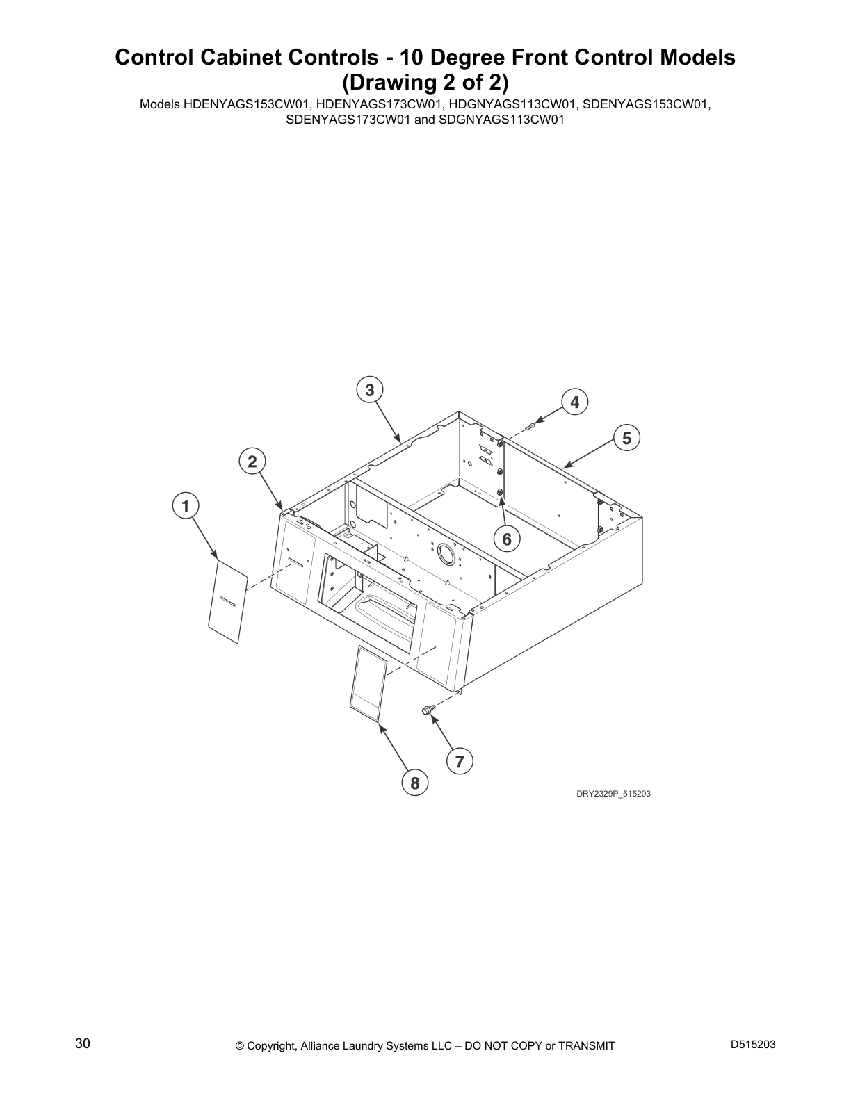 Control Cabinet Controls - 10 Degree Front Control Models 
(Drawing 2 of 2)