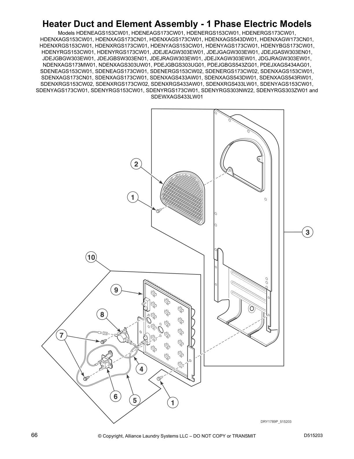 Heater Duct and Element Assembly - 1 Phase Electric Models