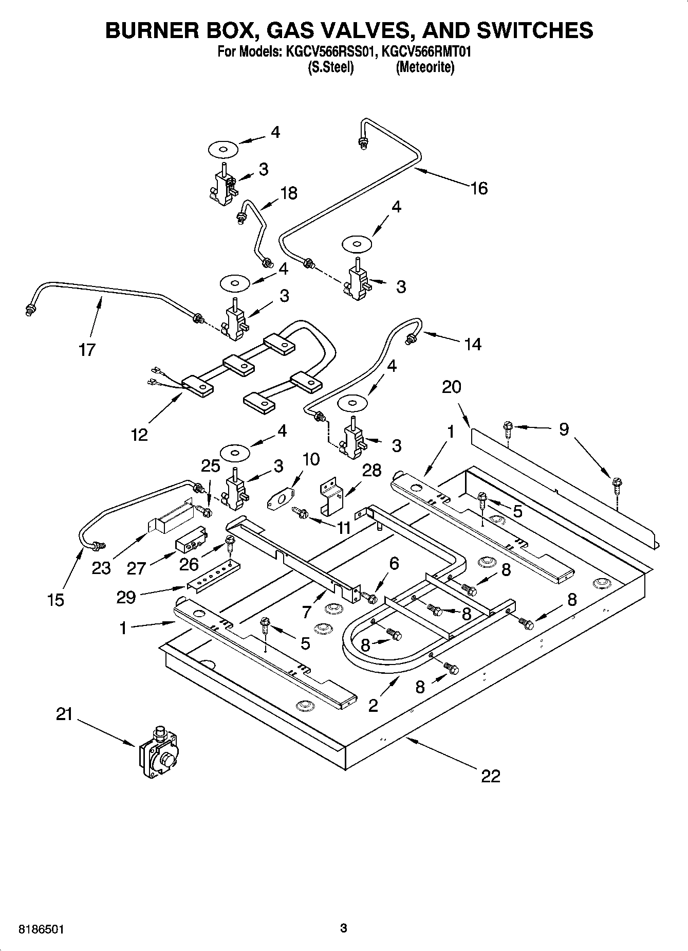 02 - BURNER BOX, GAS VALVES, AND SWITCHES, OPTIONAL PARTS