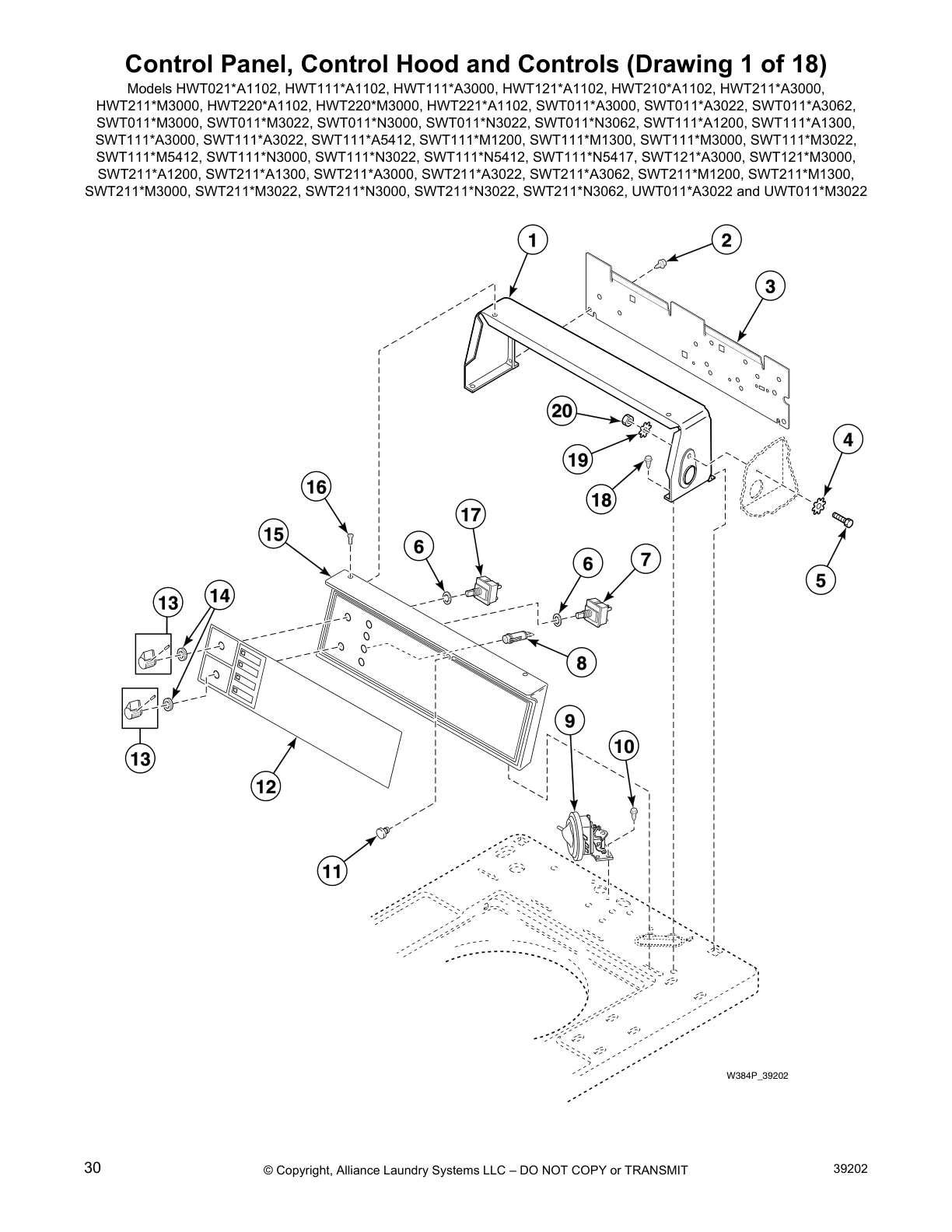 Control Panel, Control Hood and Controls (Drawing 1 of 18)