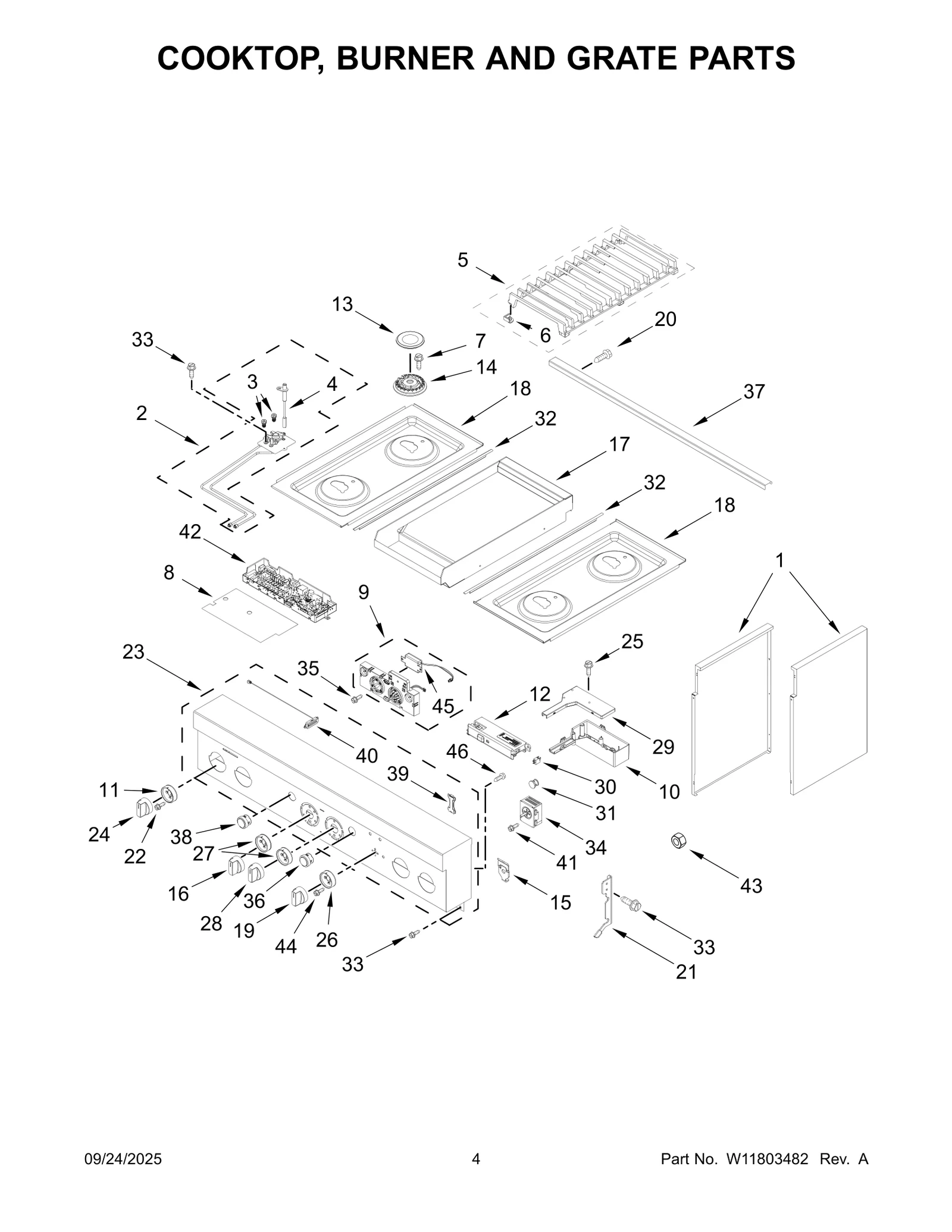 COOKTOP, BURNER AND GRATE PARTS